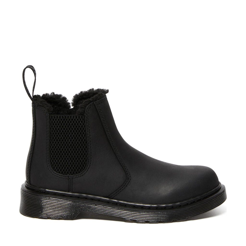 Zwarte jongens en meisjes Dr. Martens 2976 Leonore Mono gevoerde leren enkelboots schoolkind met ritssluiting