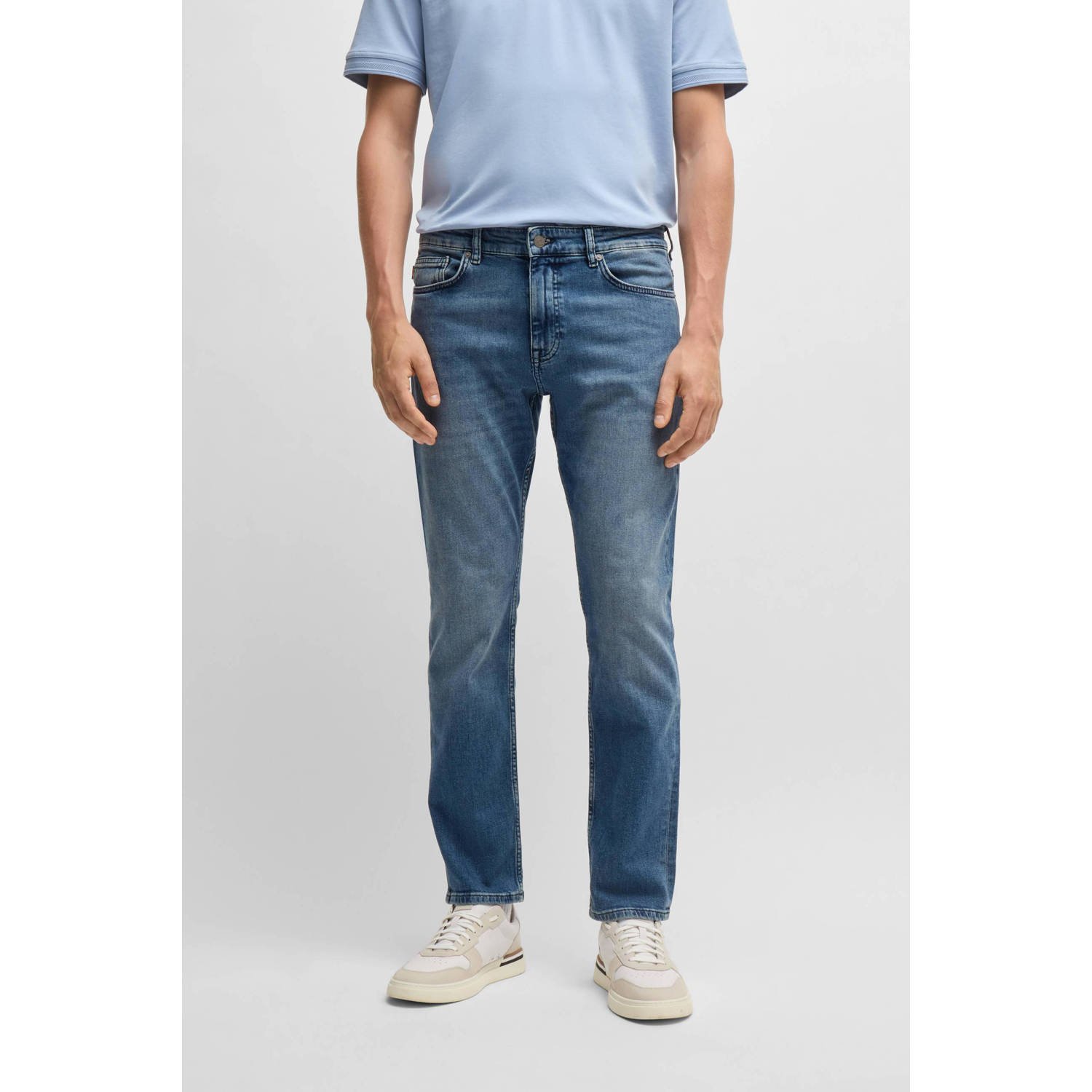 Hugo Boss Regular Fit Jeans 5-Pocket Stijl Taps toelopende pijp Medium blauw Blue Heren