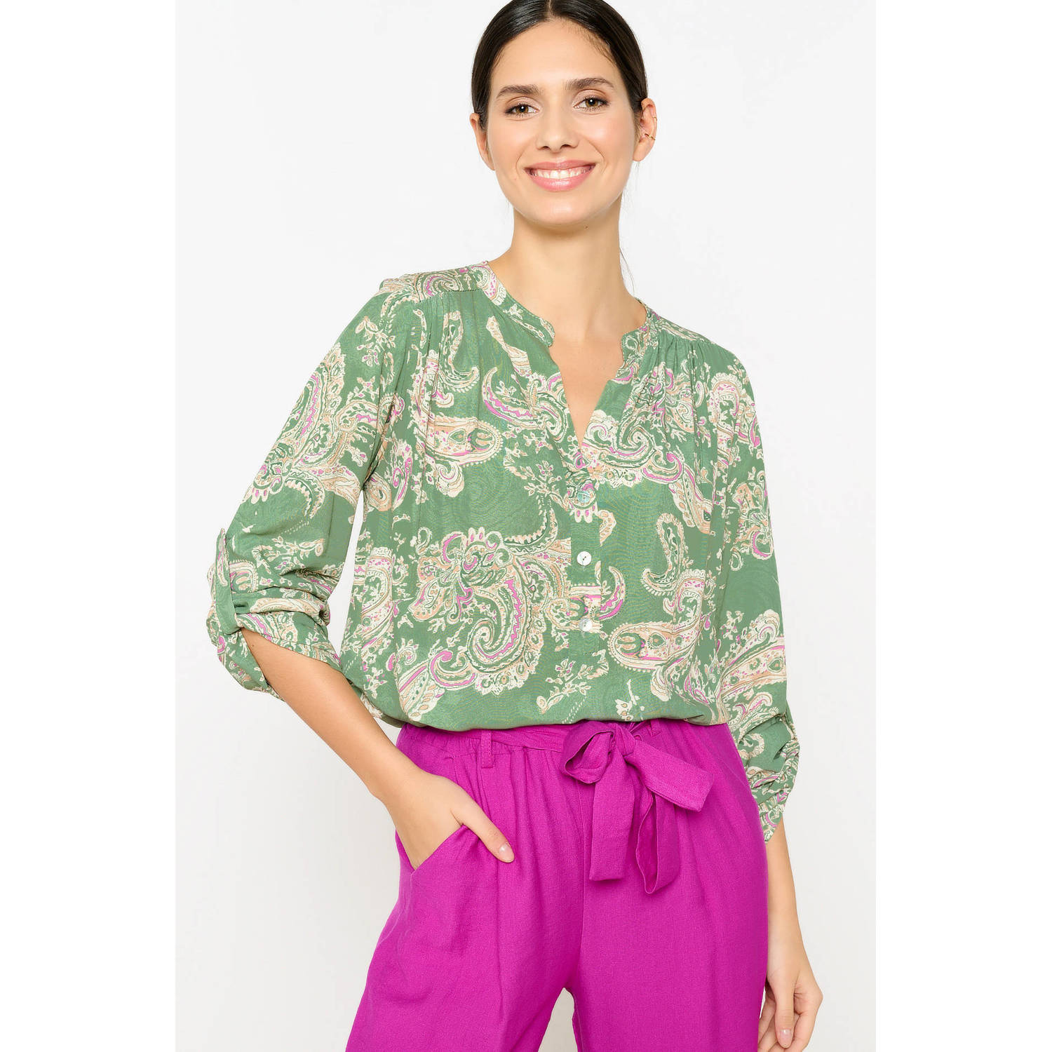 LOLALIZA blousetop met paisleyprint groen paars ecru