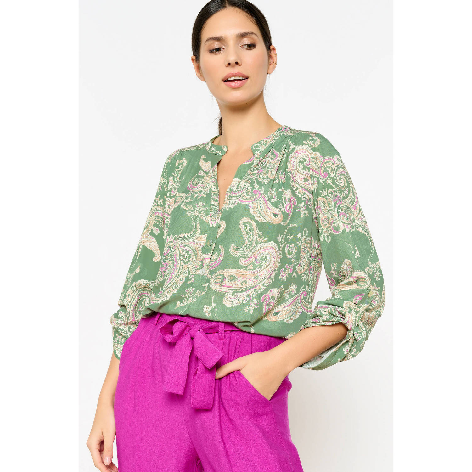 LOLALIZA blousetop met paisleyprint groen paars ecru