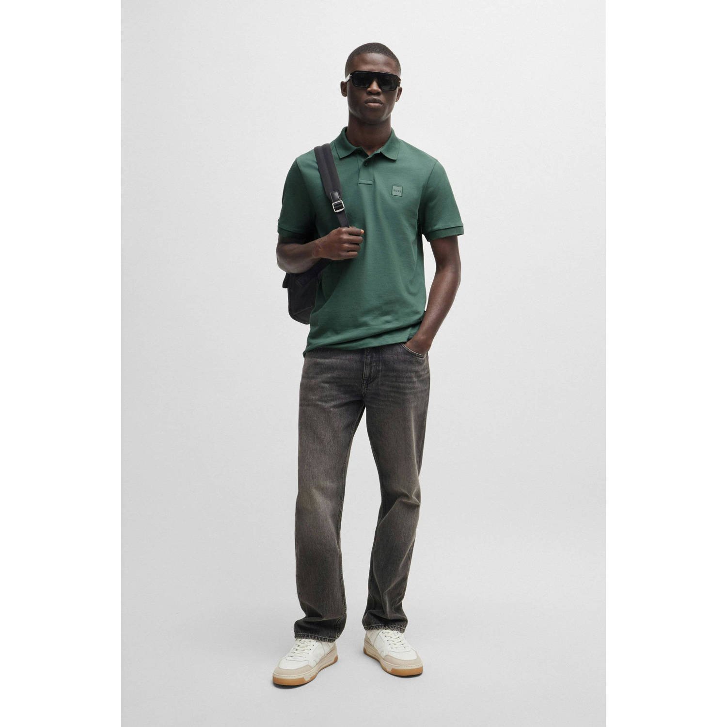 BOSS slim fit polo PASSENGER met logo open green