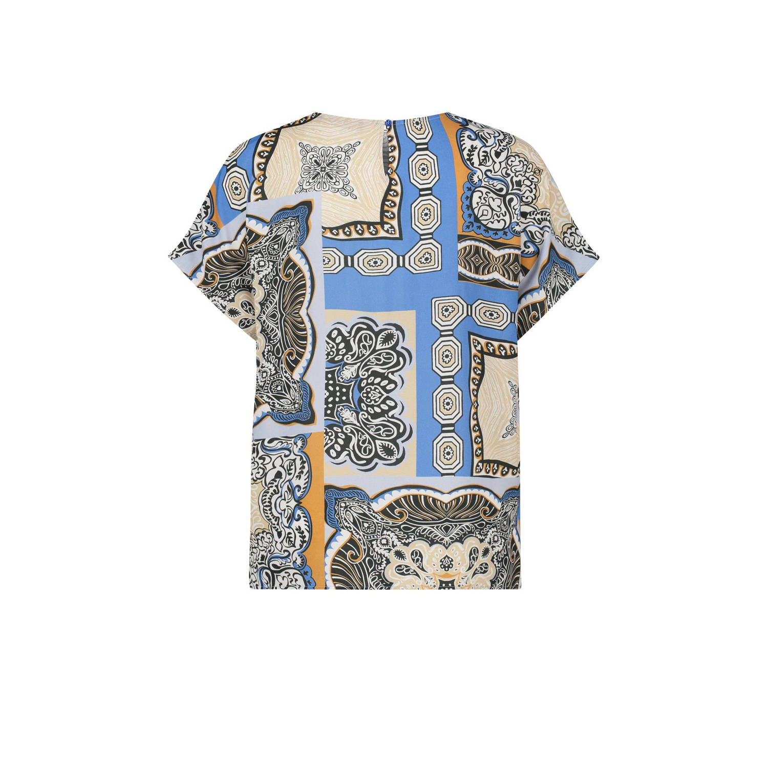 Expresso top met all over print blauw grijs ecru