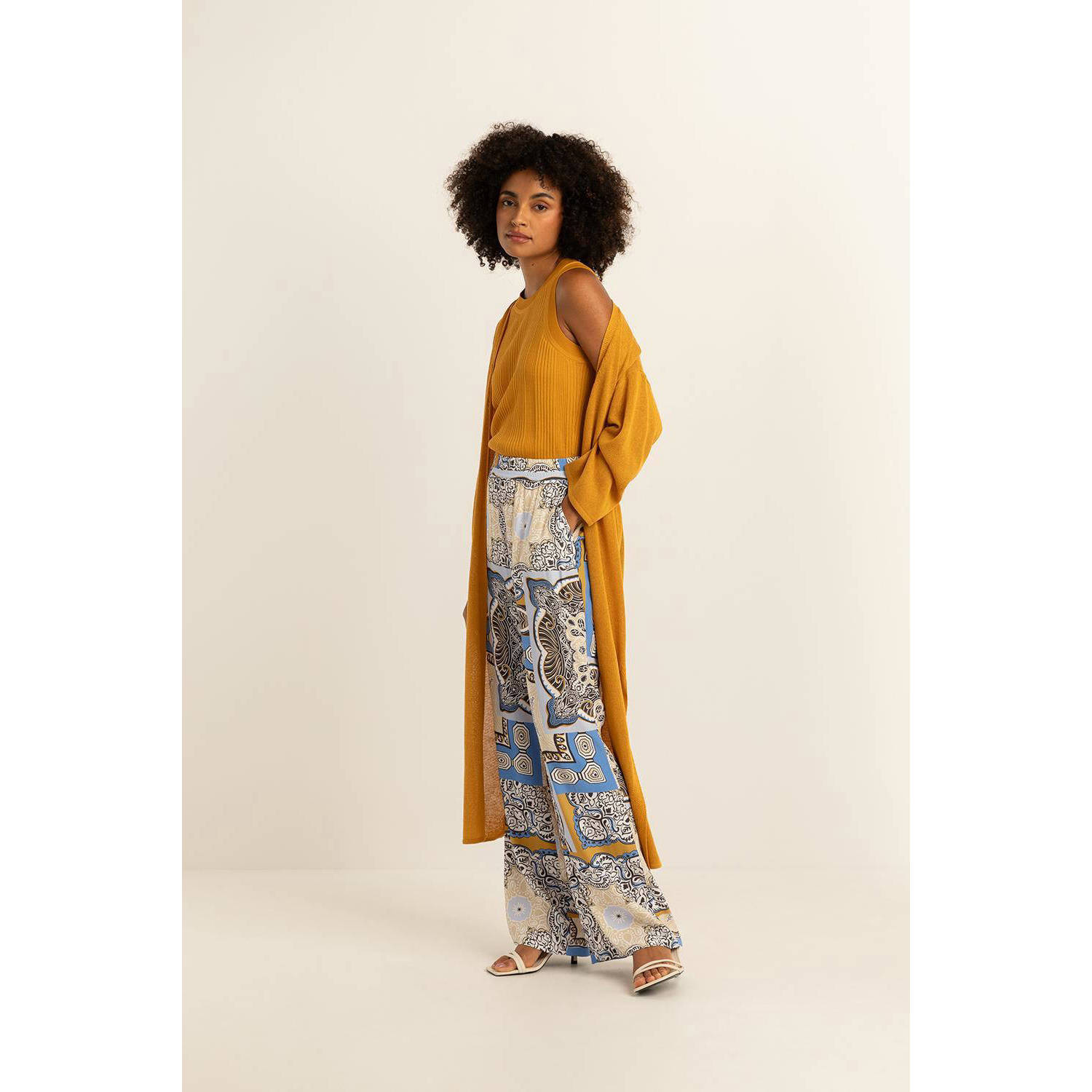 Expresso high waist relaxed broek blauw grijs ecru