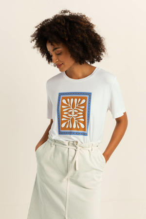 geweven T-shirt met grafische print wit