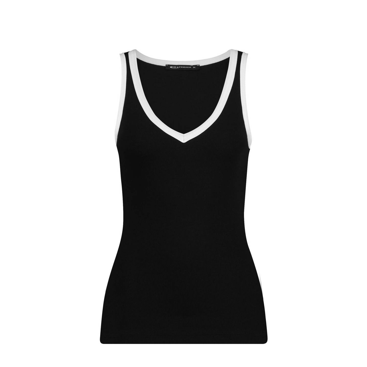 Expresso ribgebreide top met contrastbies zwart wit