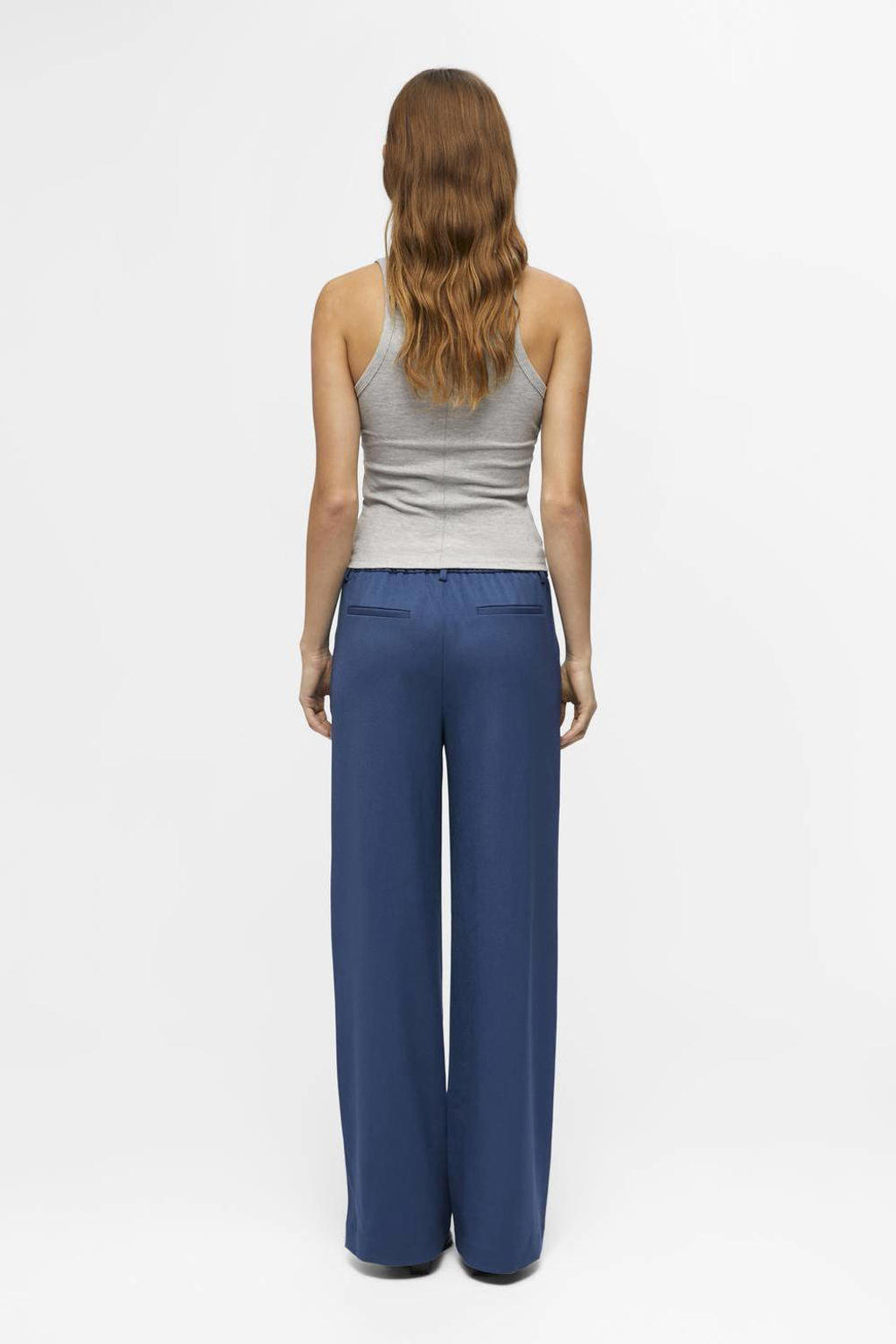 Blauwe dames OBJECT wide leg pantalon met effen