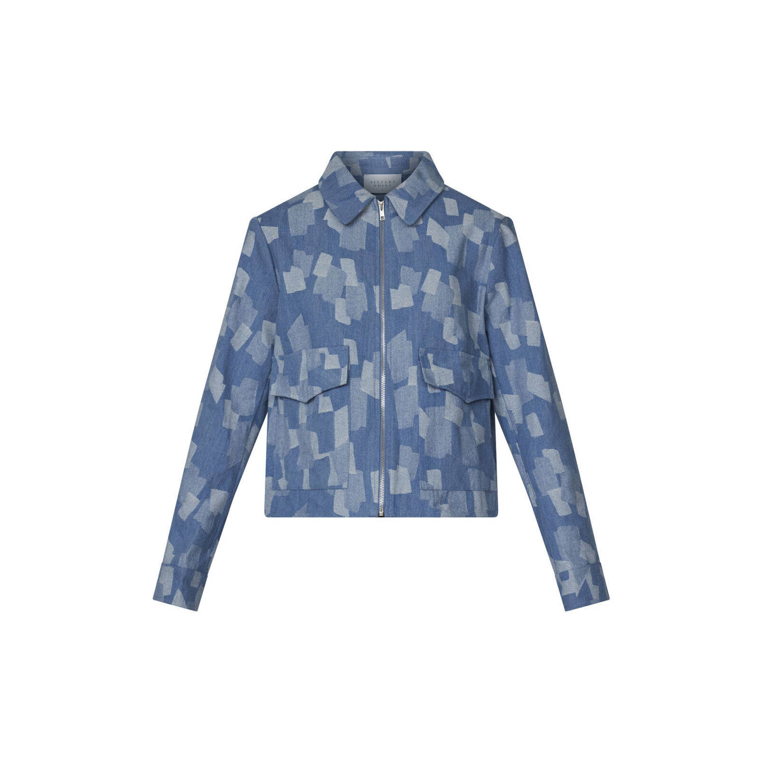 SisterS Point jasje NIPS met all over print light blue denim