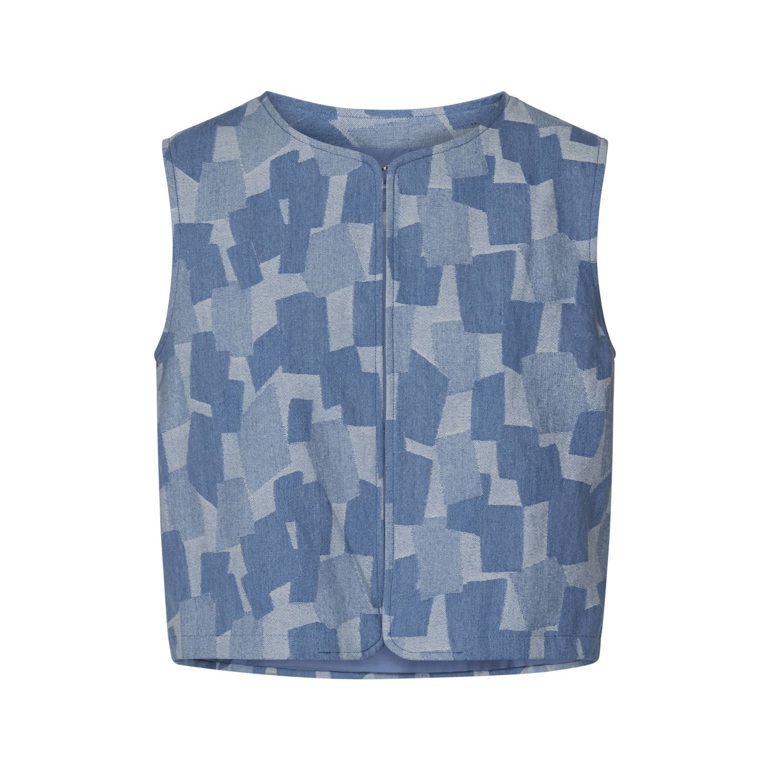 SisterS Point top GIE met grafische print light blue denim