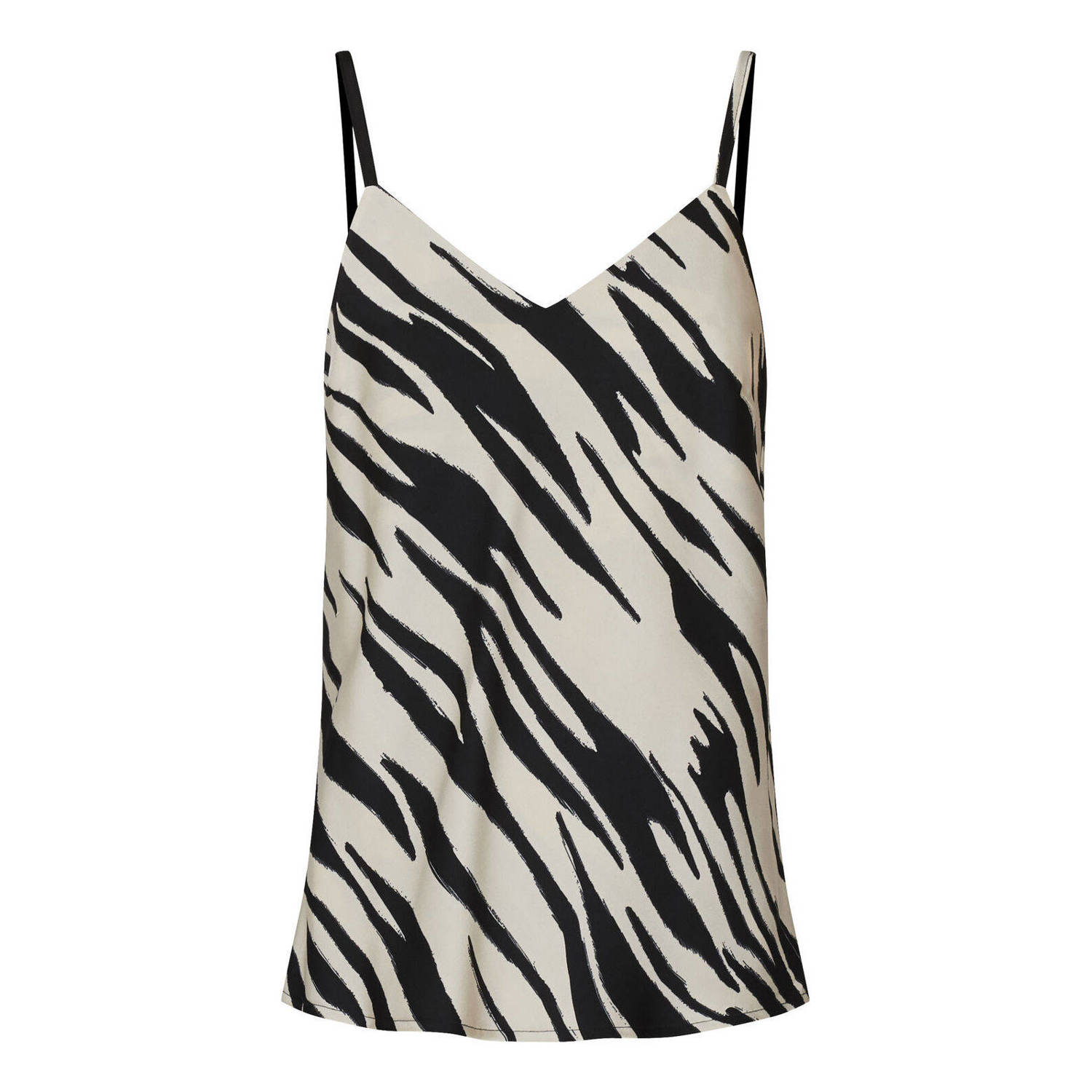 SisterS Point spaghettitop GEWO met zebraprint met open rug zwart crème