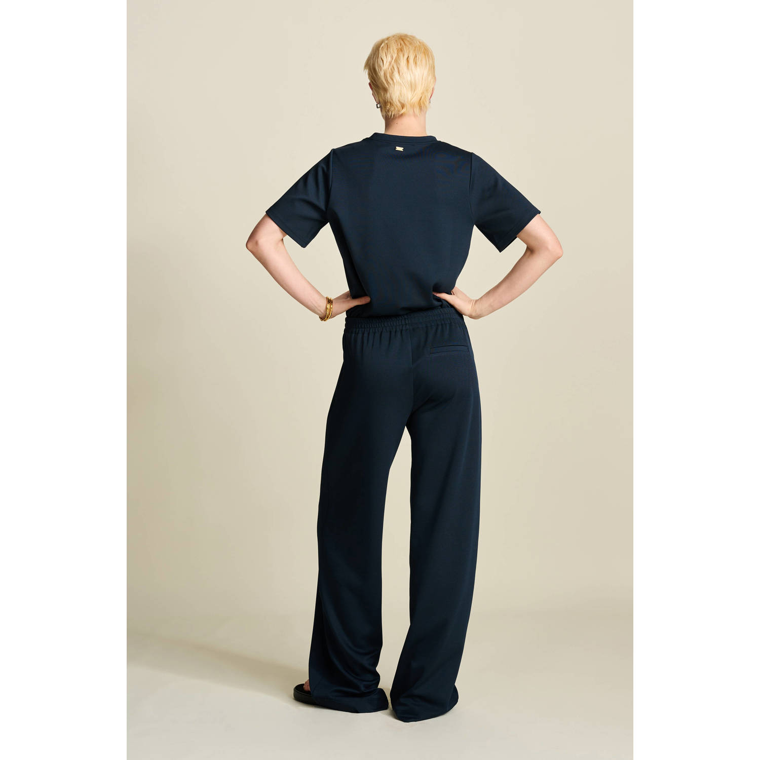 POM Amsterdam wide leg pantalon donkerblauw