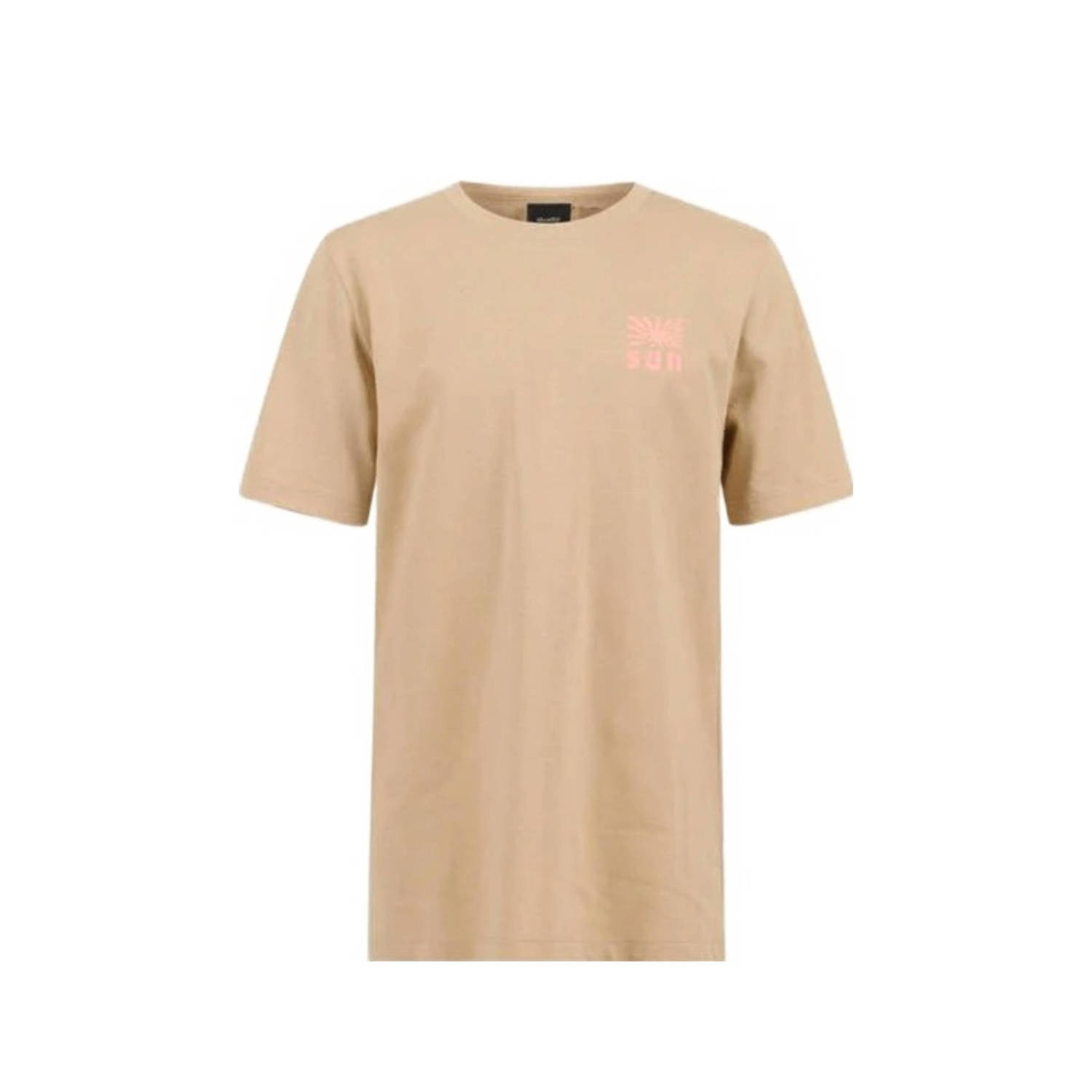 Shoeby T-shirt met backprint beige Jongens Katoen Ronde hals Backprint 122 128