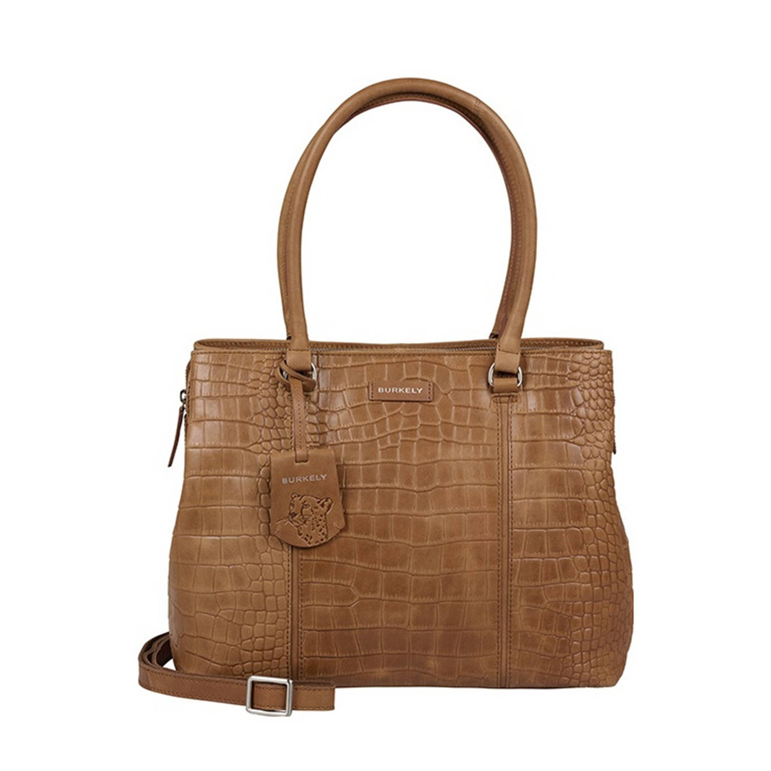 BURKELY leren handtas Cool Colbie met crocoprint cognac