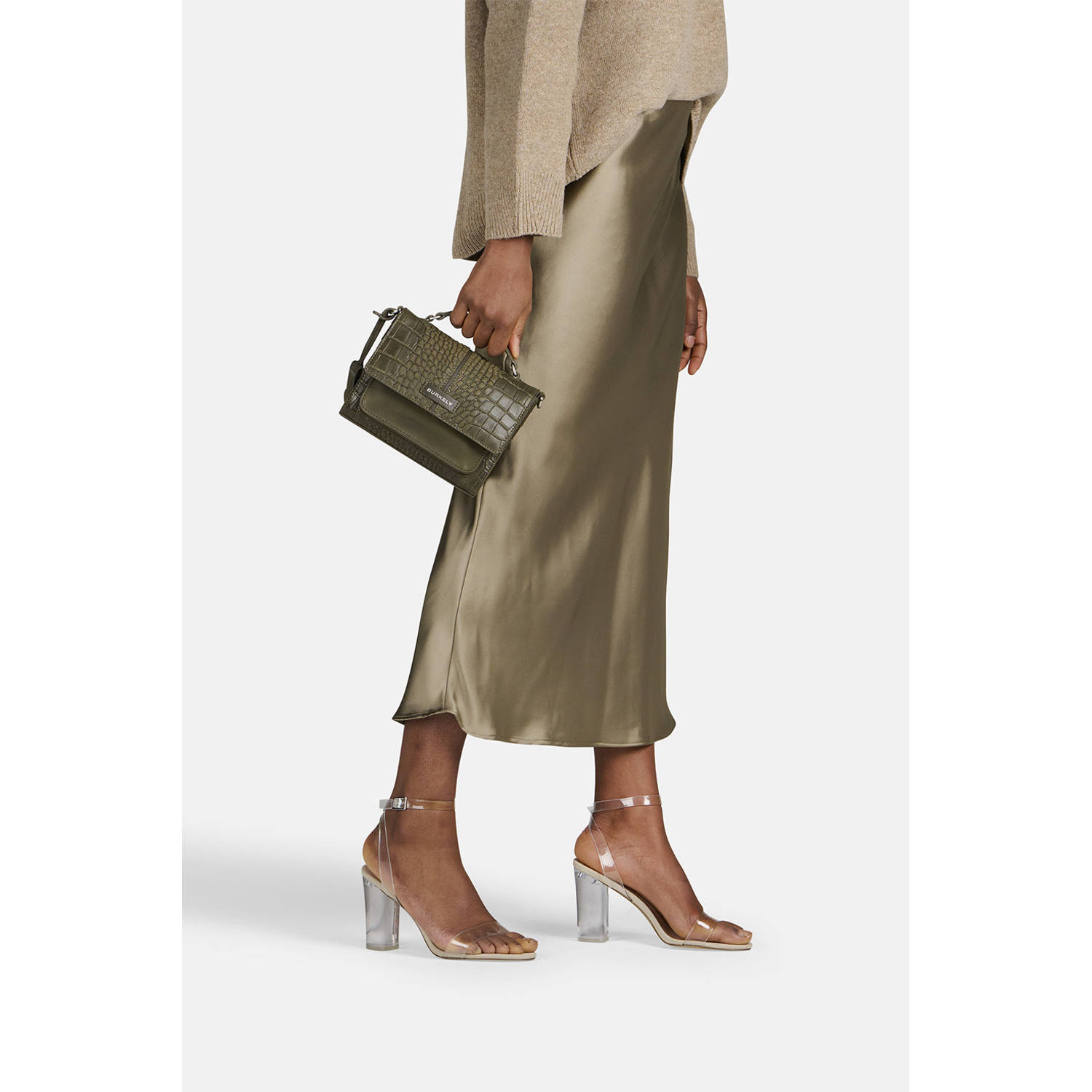 BURKELY leren crossbody tas Cool Colbie met crocoprint groen