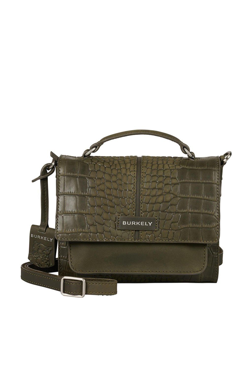 BURKELY leren crossbody tas Cool Colbie met crocoprint groen