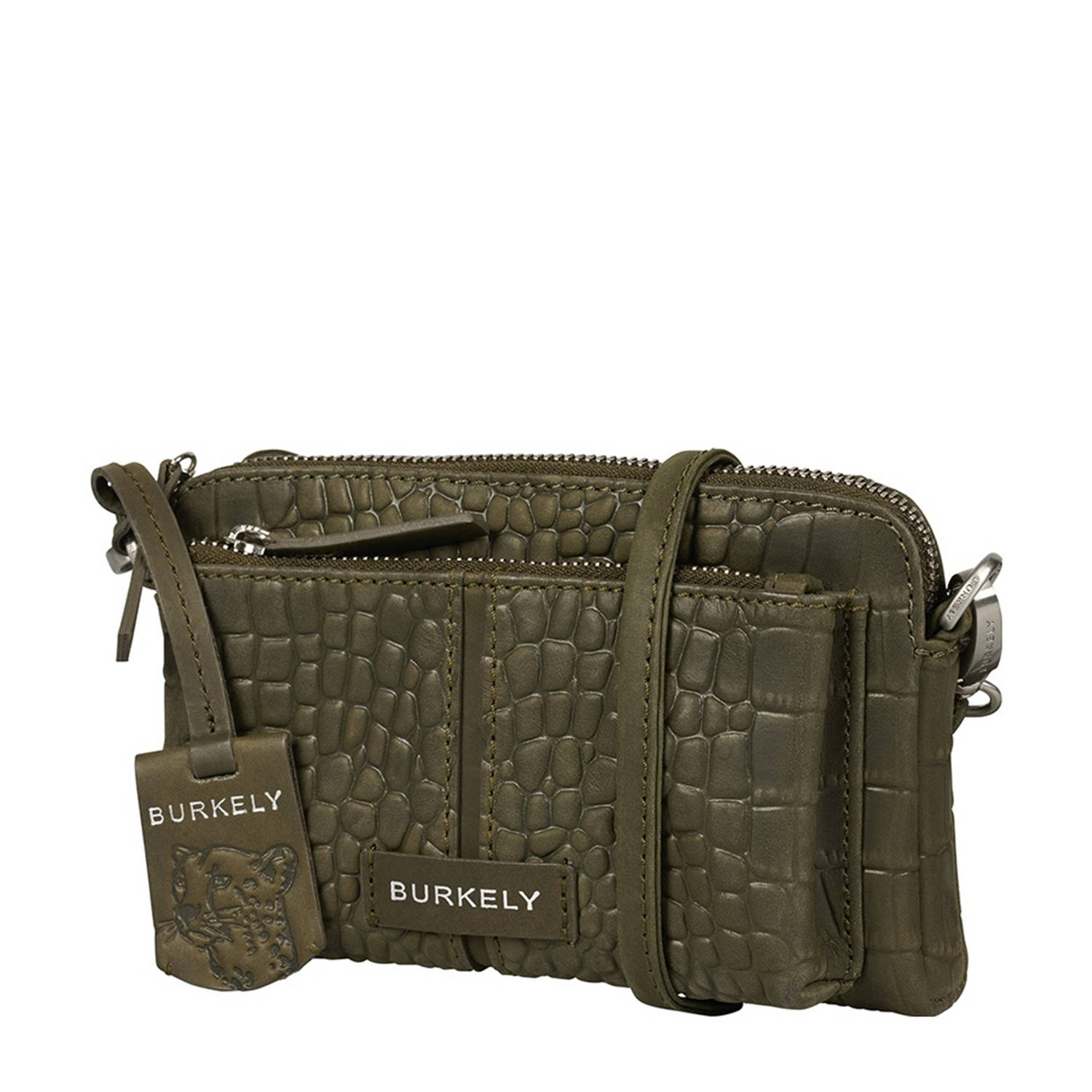 BURKELY leren crossbody tas Cool Colbie met crocoprint groen
