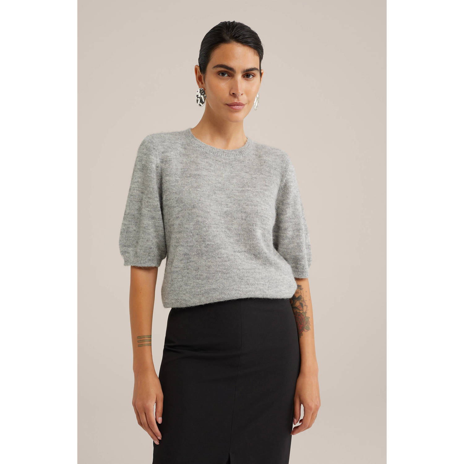 WE Fashion WE STUDIO top met wol lichtgrijs