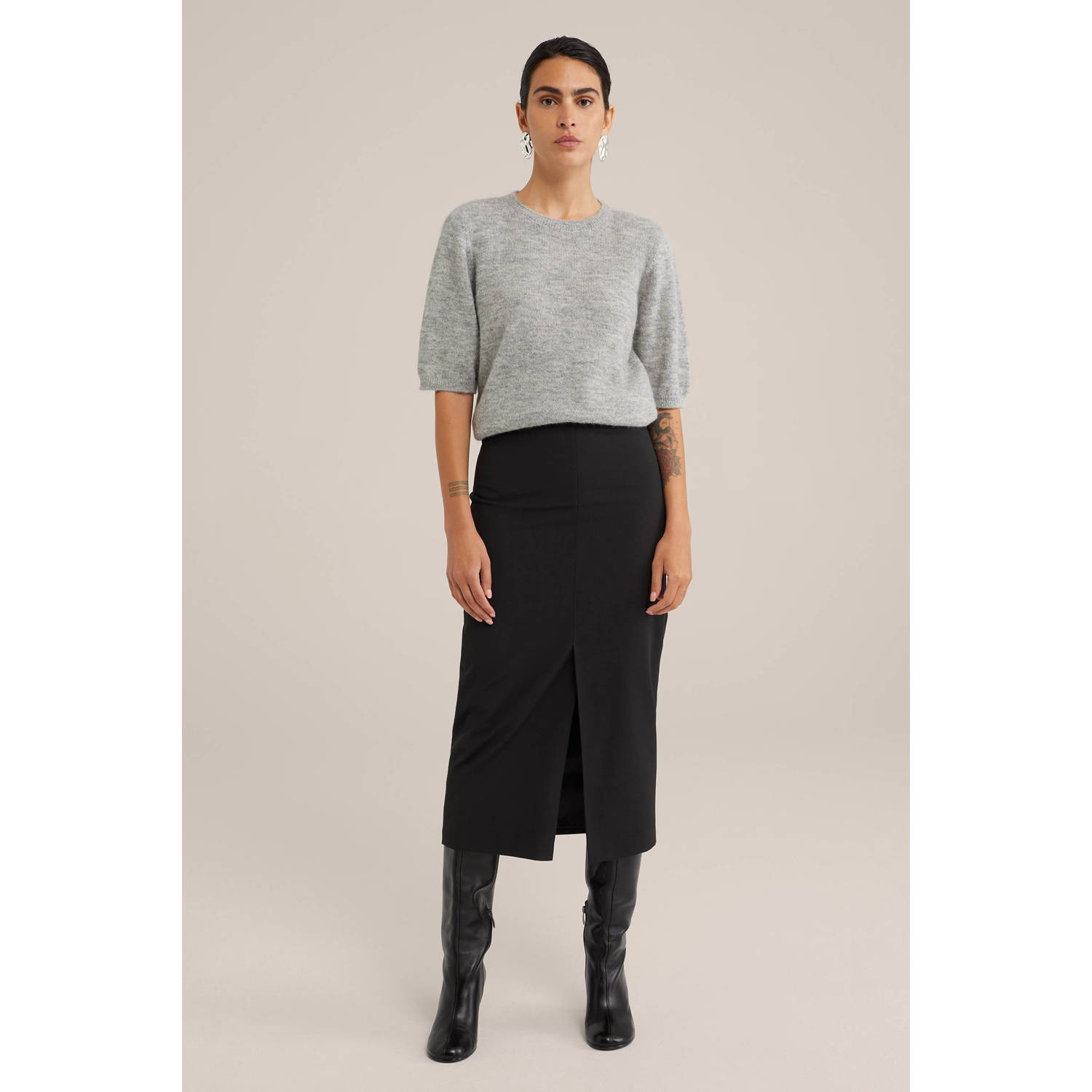 WE Fashion WE STUDIO top met wol lichtgrijs