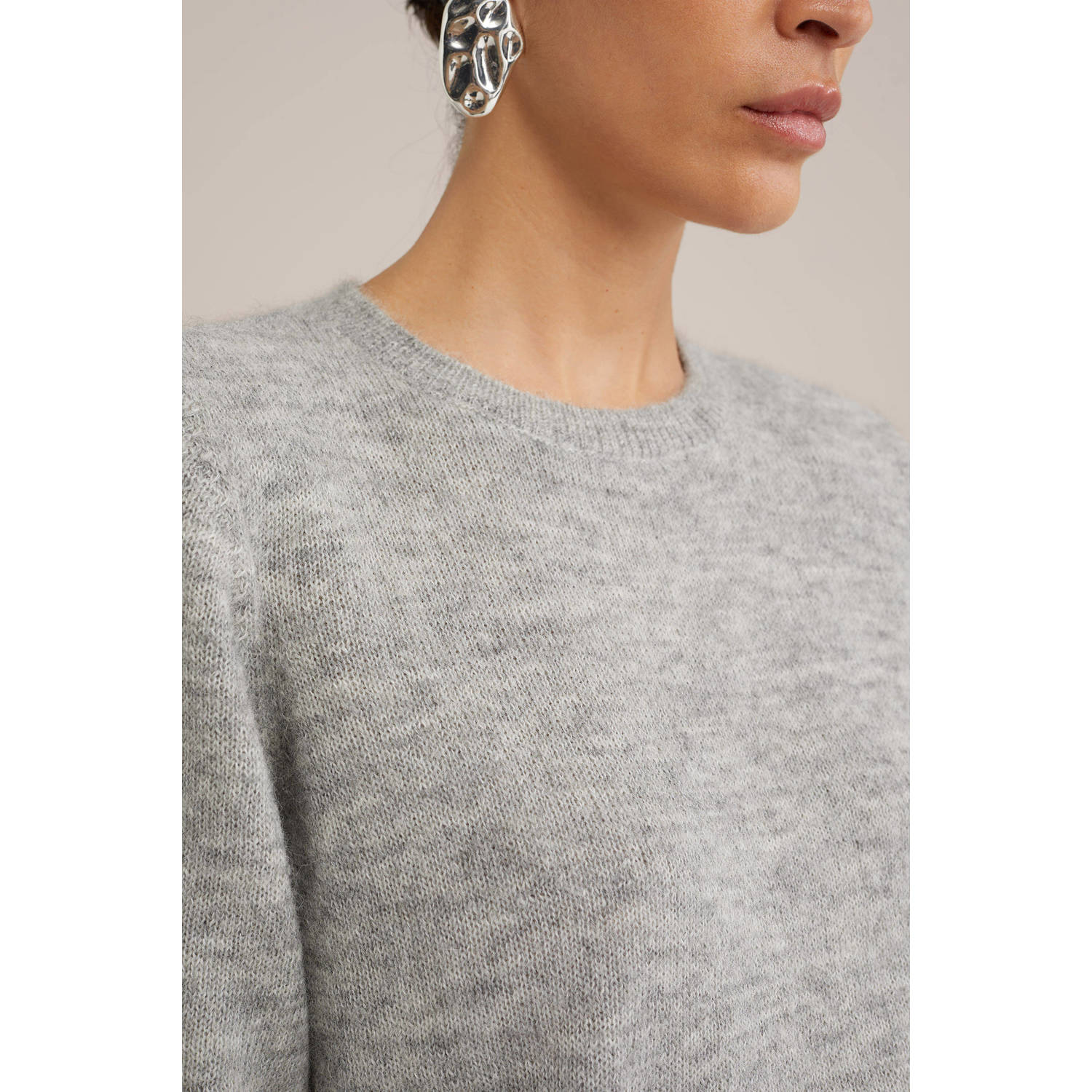 WE Fashion WE STUDIO top met wol lichtgrijs