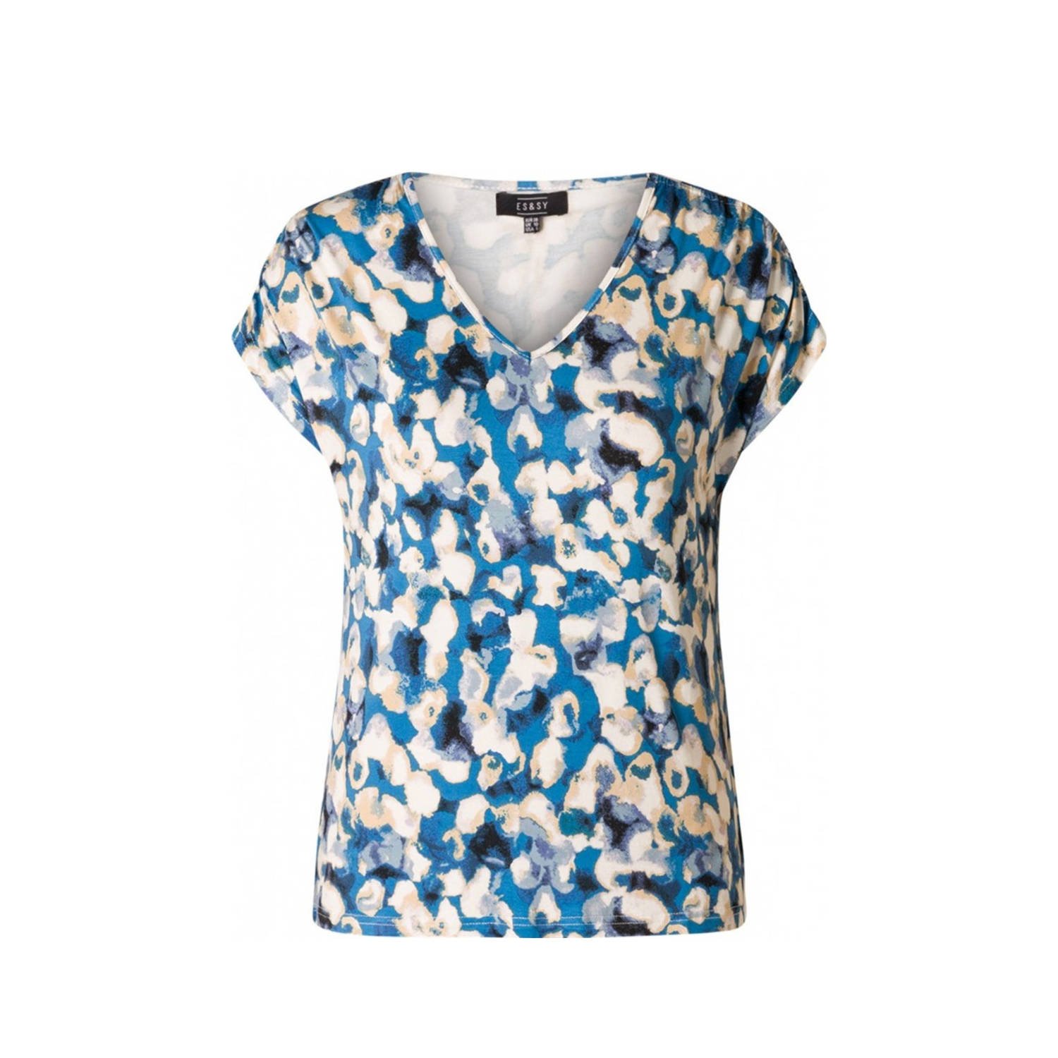 ES&SY top met all over print blauw ecru