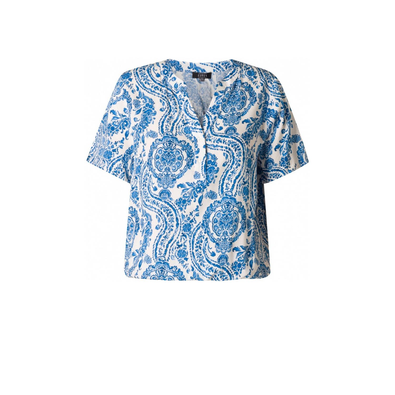 ES&SY top met all over print blauw wit