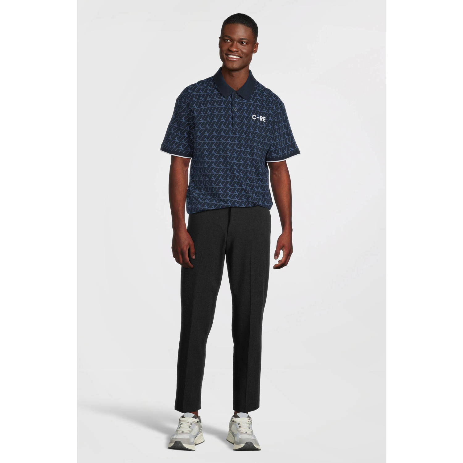 JACK & JONES CORE regular fit polo met all over print JCOSUMMER donkerblauw