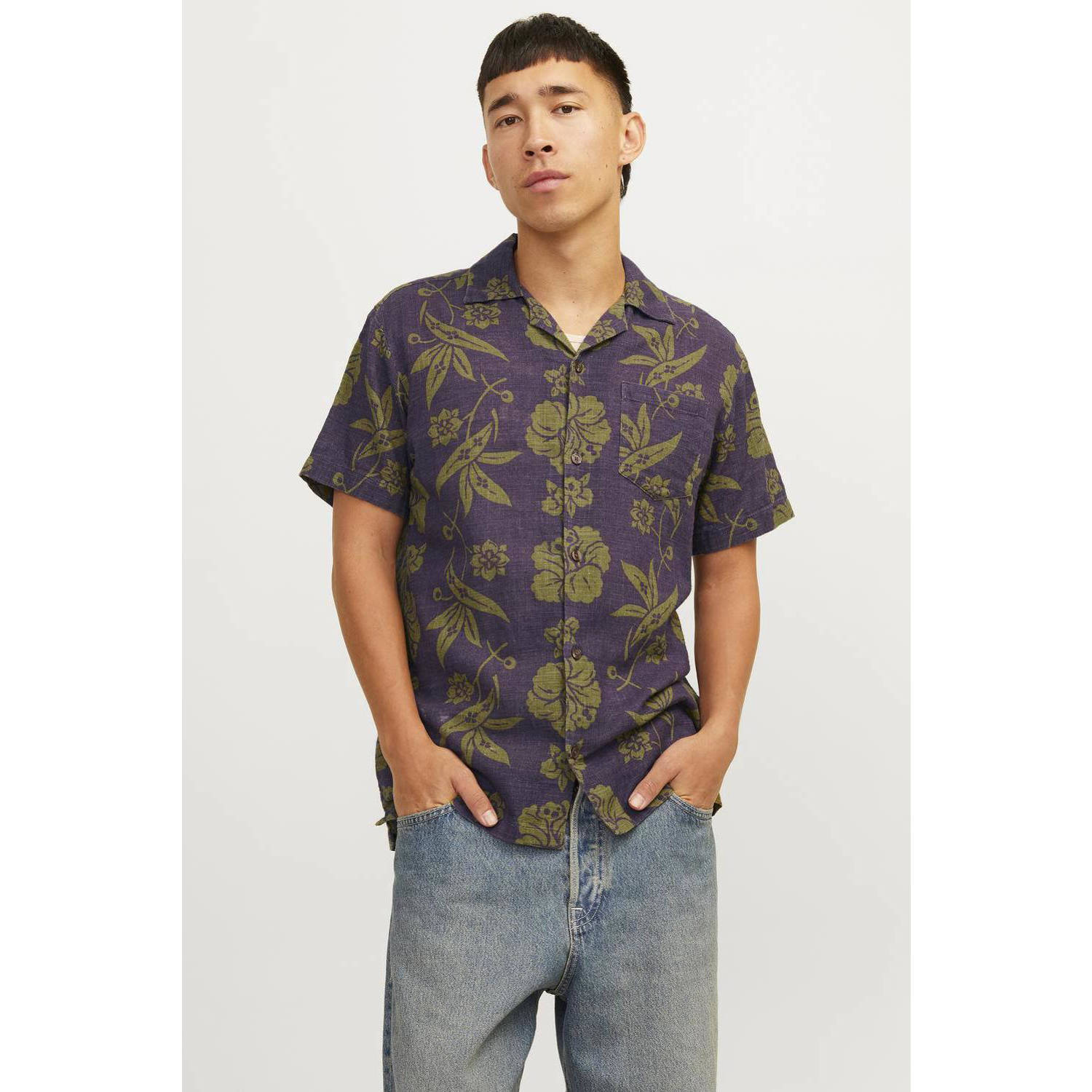 JACK & JONES PREMIUM regular fit overhemd JPRBLUFLORES met all over print