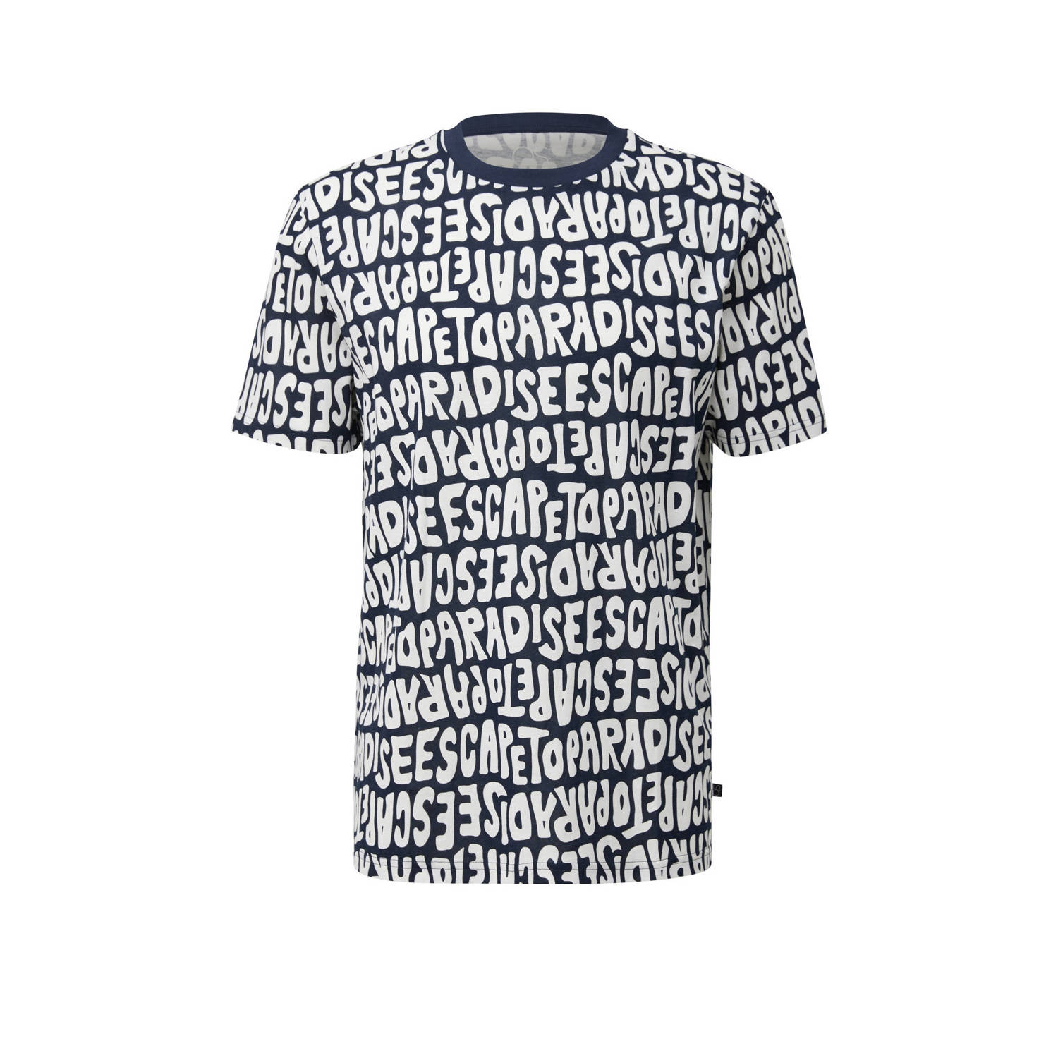 Q S by s.Oliver regular fit T-shirt met all over print donkerblauw