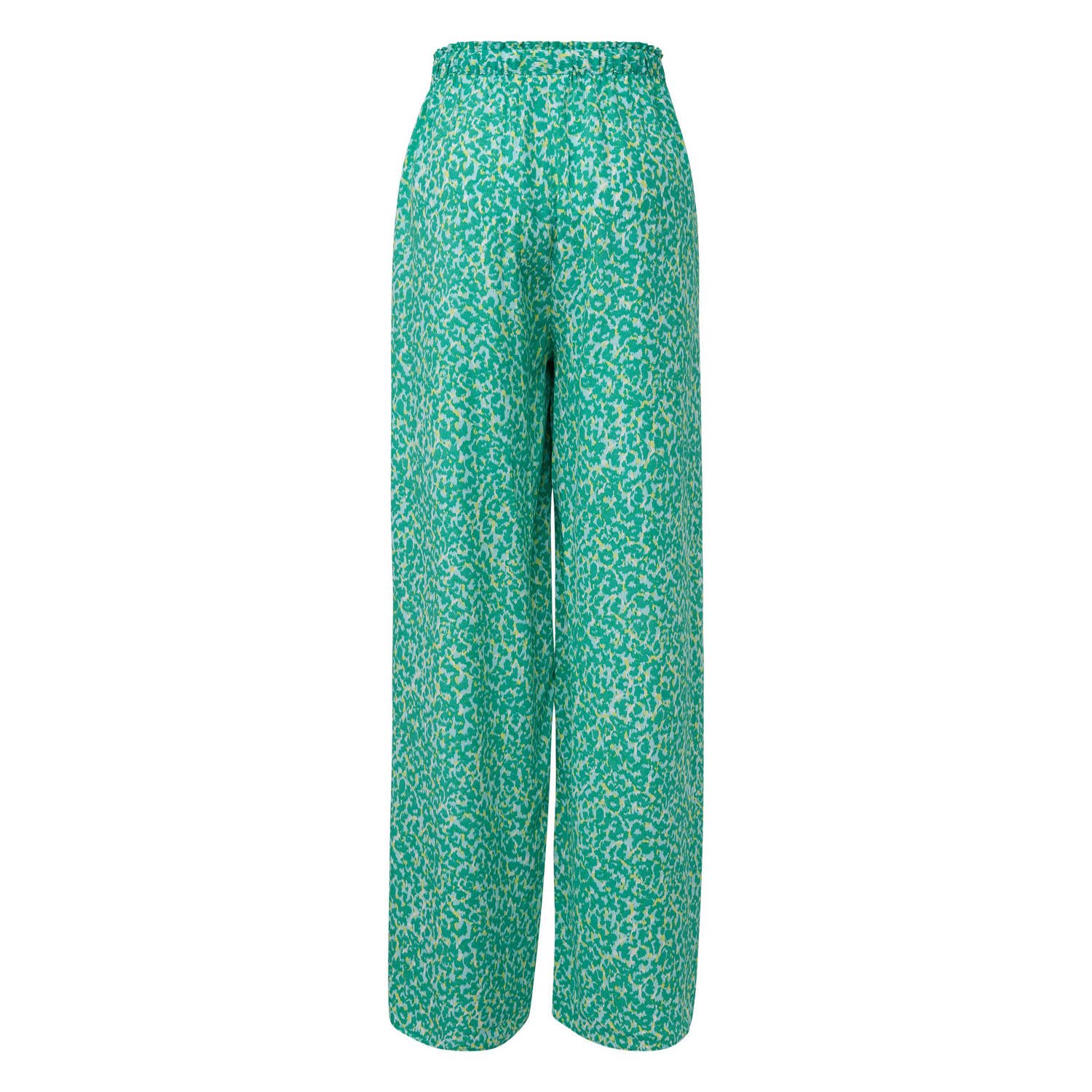 comma casual identity high waist relaxed broek met all over print groen blauw