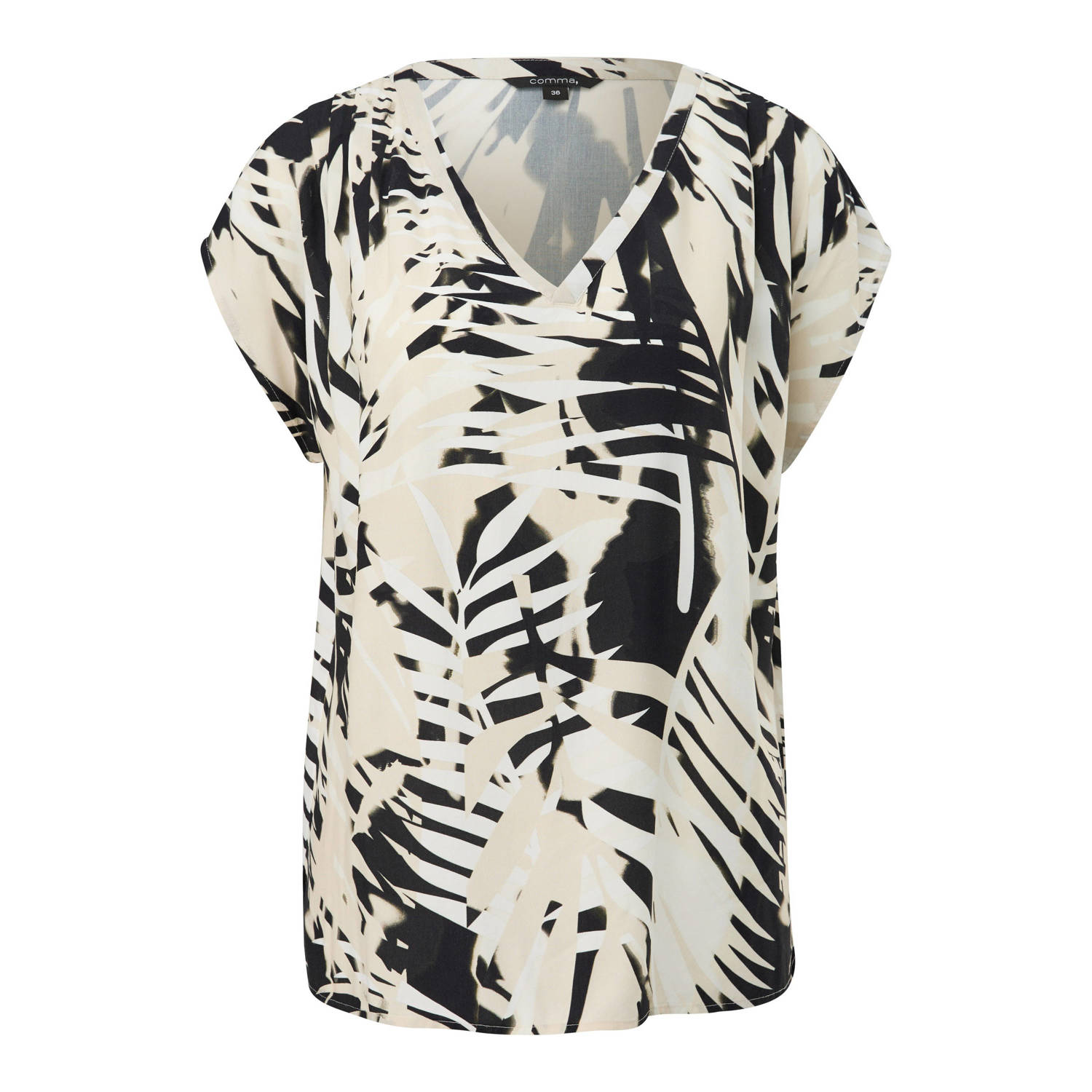 Comma top met all over print zwart beige ecru