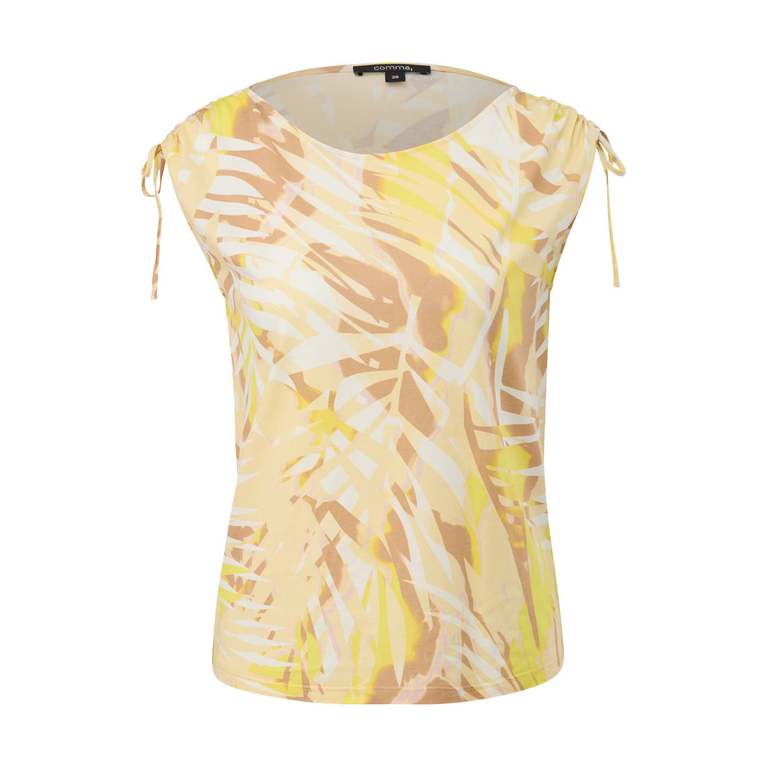 comma top met all over print bruin geel ecru