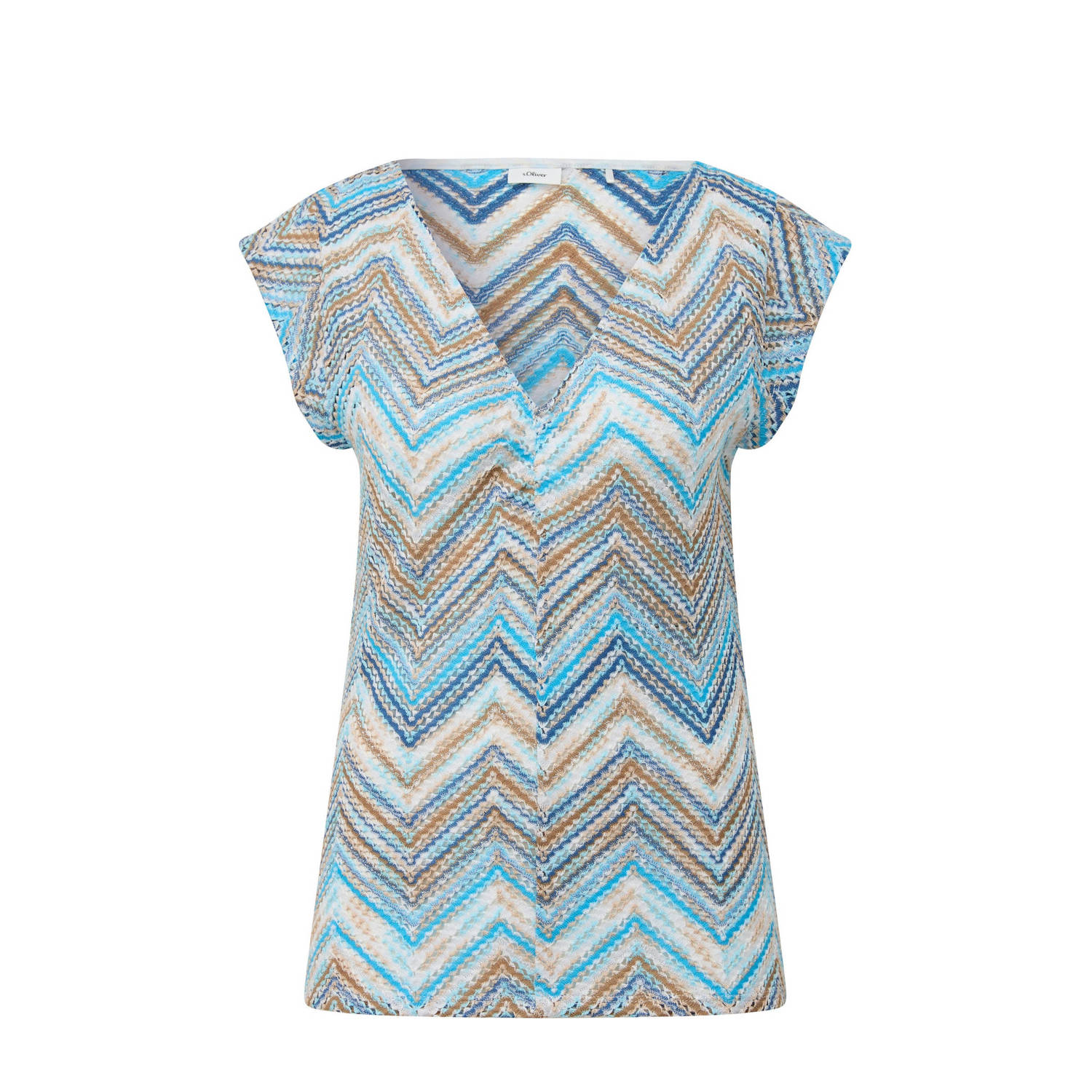 s.Oliver BLACK LABEL top met all over print blauw bruin ecru