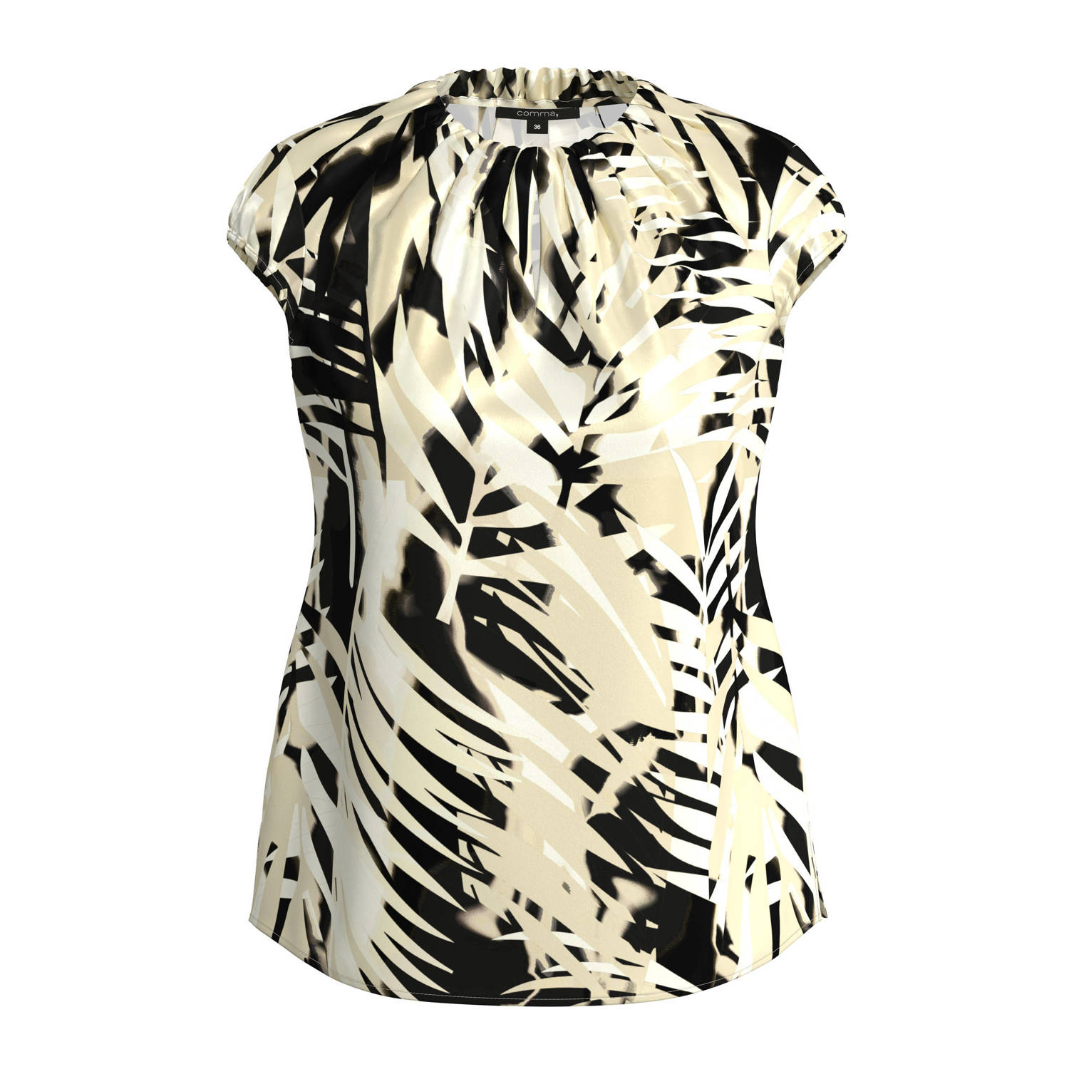 comma top met bladprint en plooien zwart beige wit