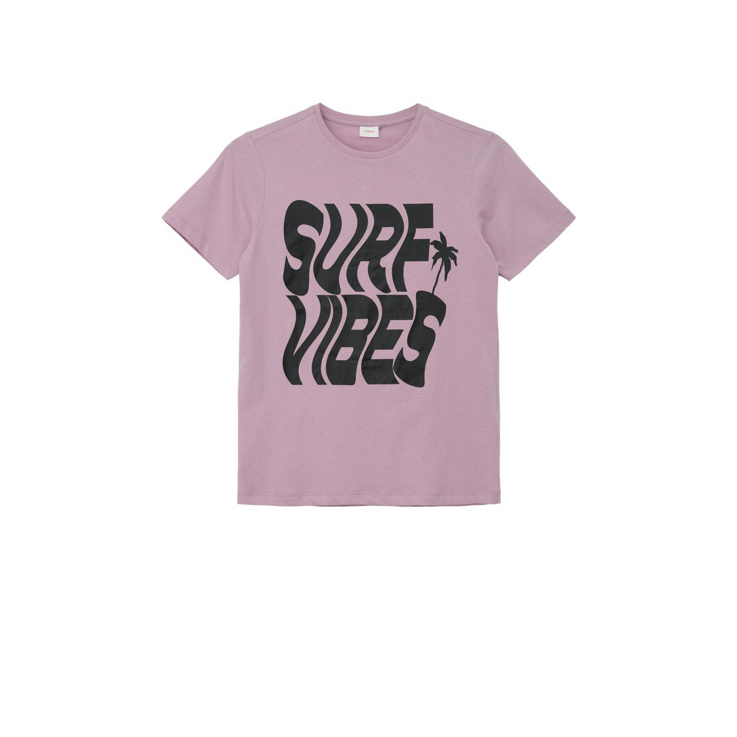 S.Oliver T-shirt met tekst lila Paars Jongens Katoen Ronde hals Tekst 134 140