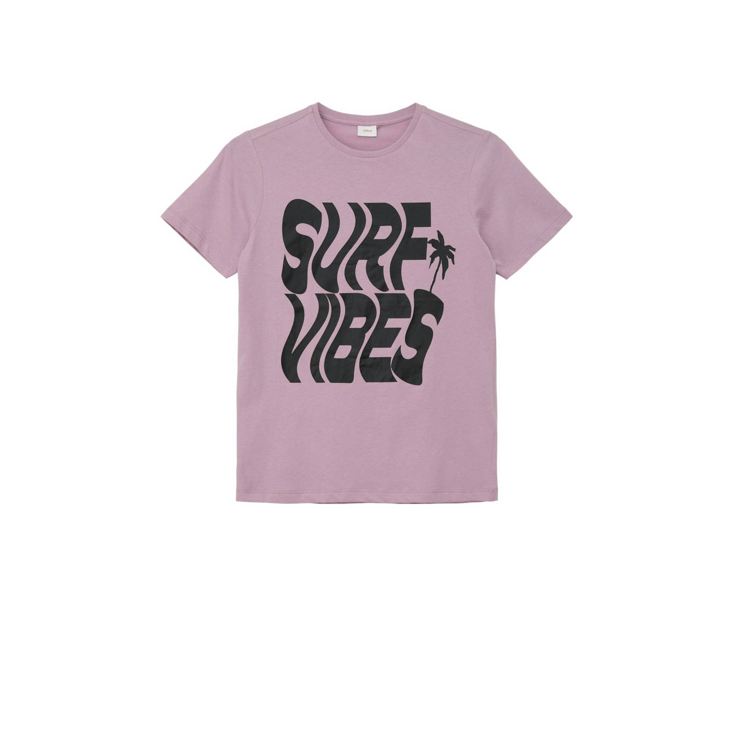 S.Oliver T-shirt met tekst lila Paars Jongens Katoen Ronde hals Tekst 140