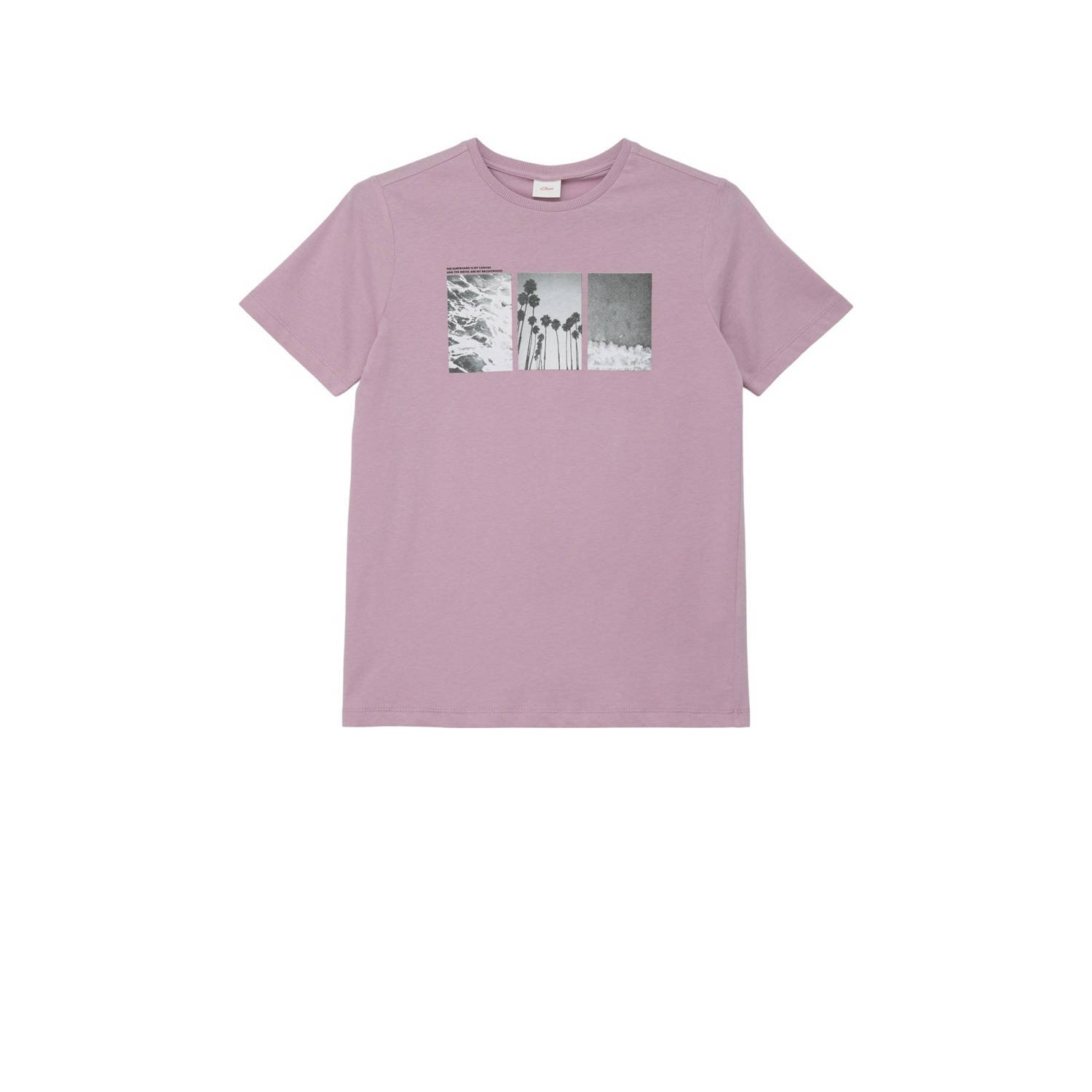 S.Oliver T-shirt met printopdruk lila Paars Jongens Katoen Ronde hals Printopdruk 140