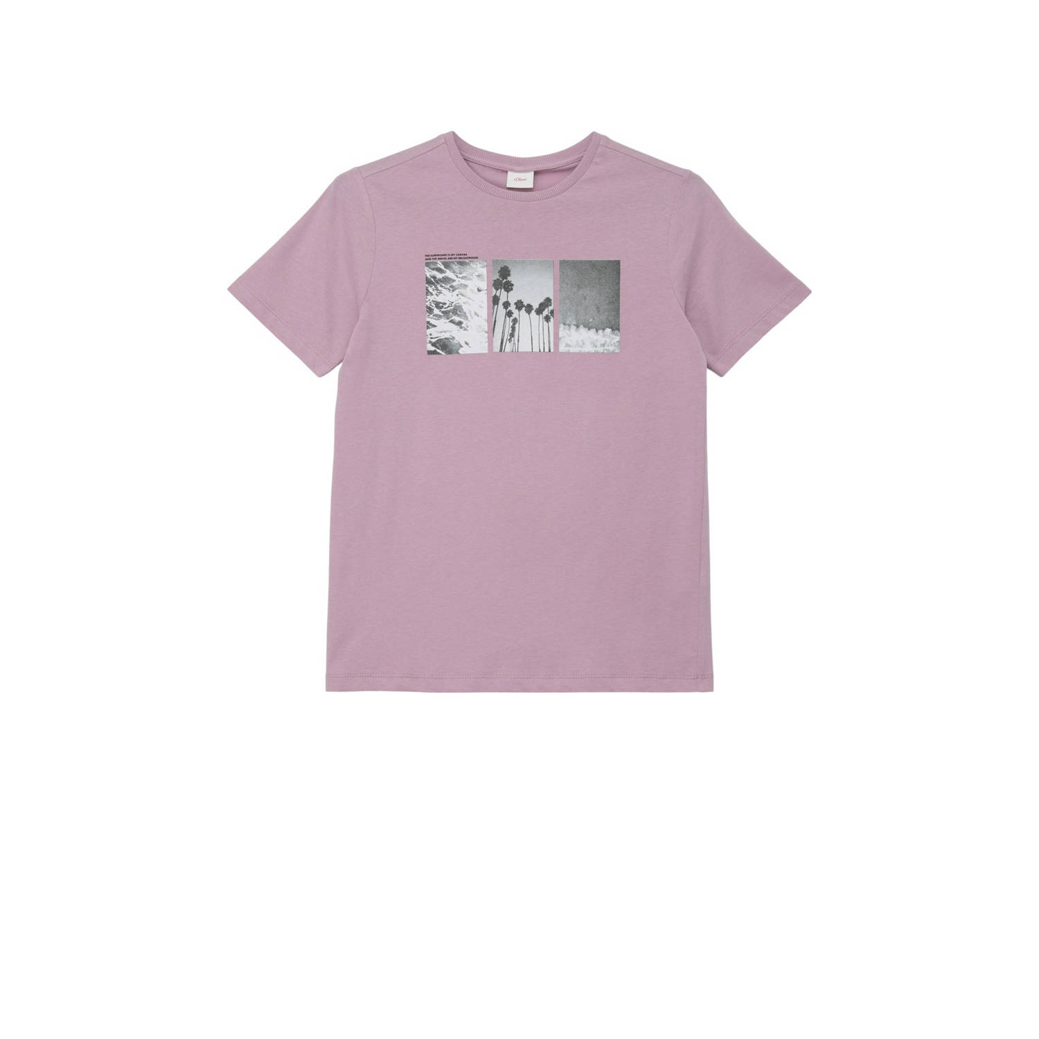 S.Oliver T-shirt met printopdruk lila Paars Jongens Katoen Ronde hals Printopdruk 134 140