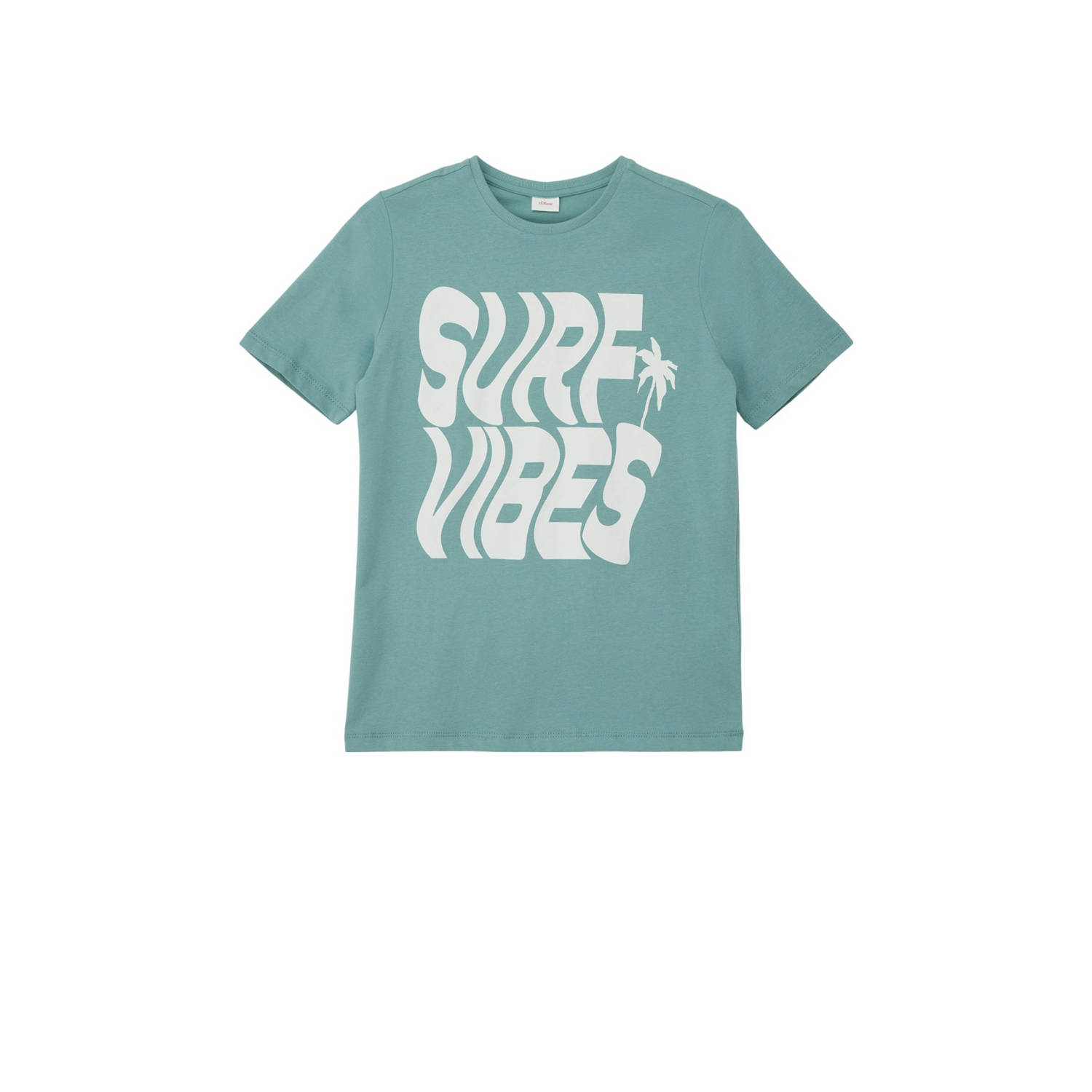 S.Oliver T-shirt met tekst blauw Jongens Katoen Ronde hals Tekst 134 140