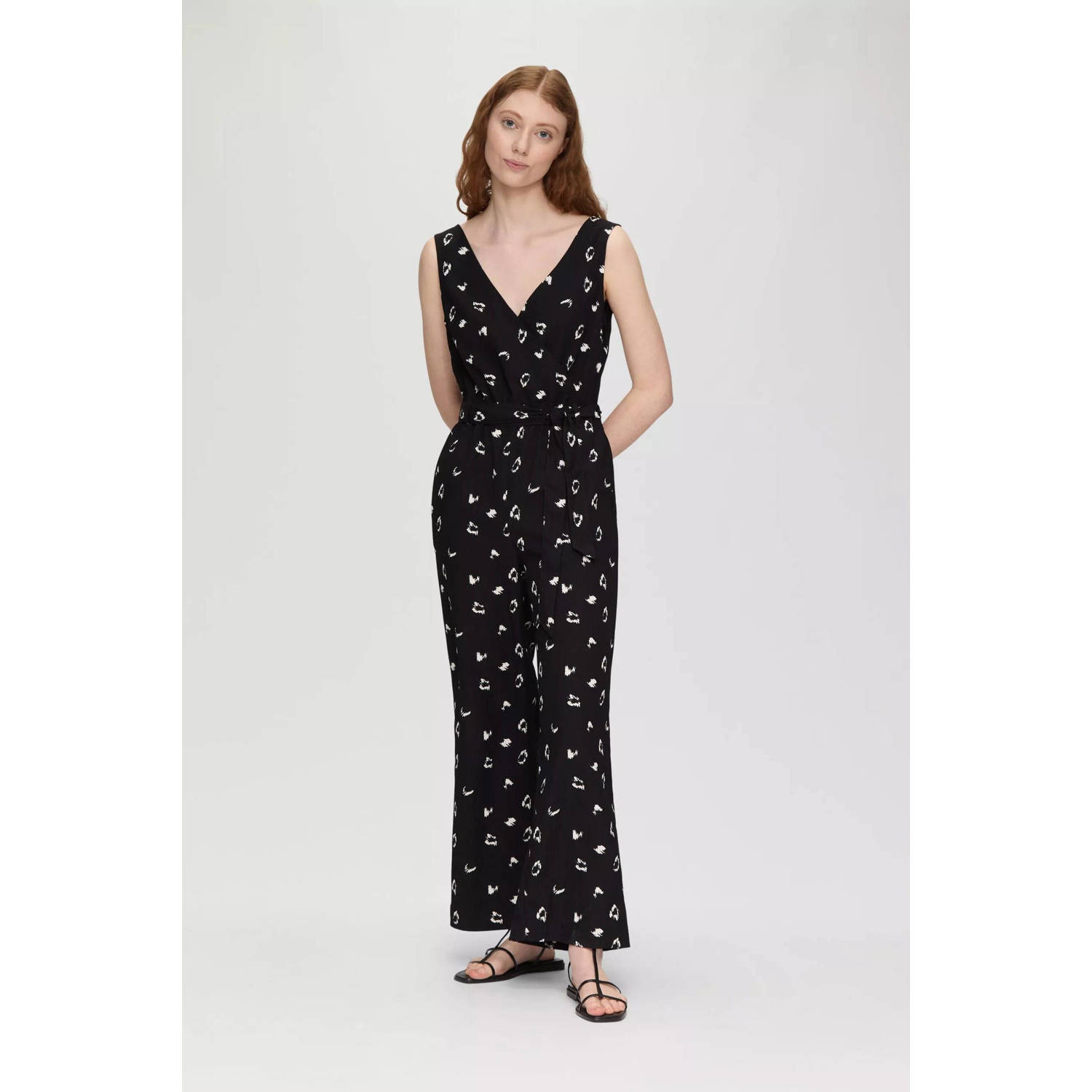 Q S by s.Oliver jumpsuit met all over print zwart ecru