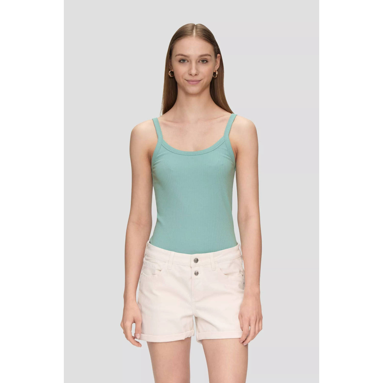 Q S by s.Oliver ribgebreide top blauw