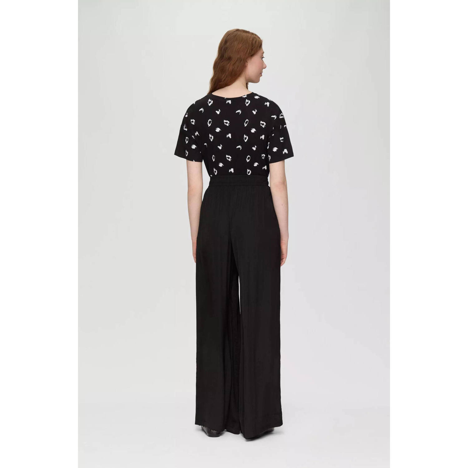 Q S by s.Oliver high waist wide leg broek zwart