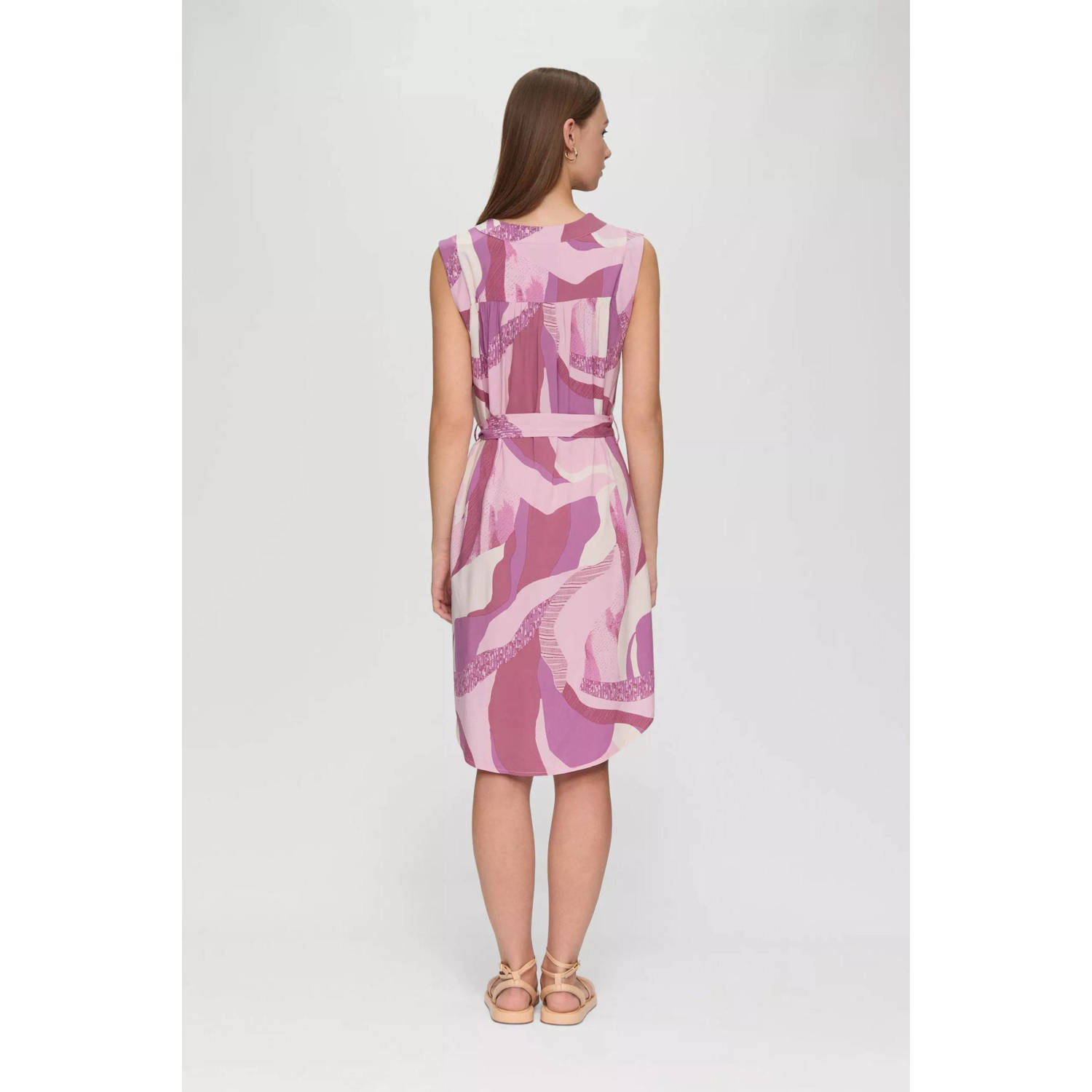 Q S by s.Oliver jurk met all over print en ceintuur lila