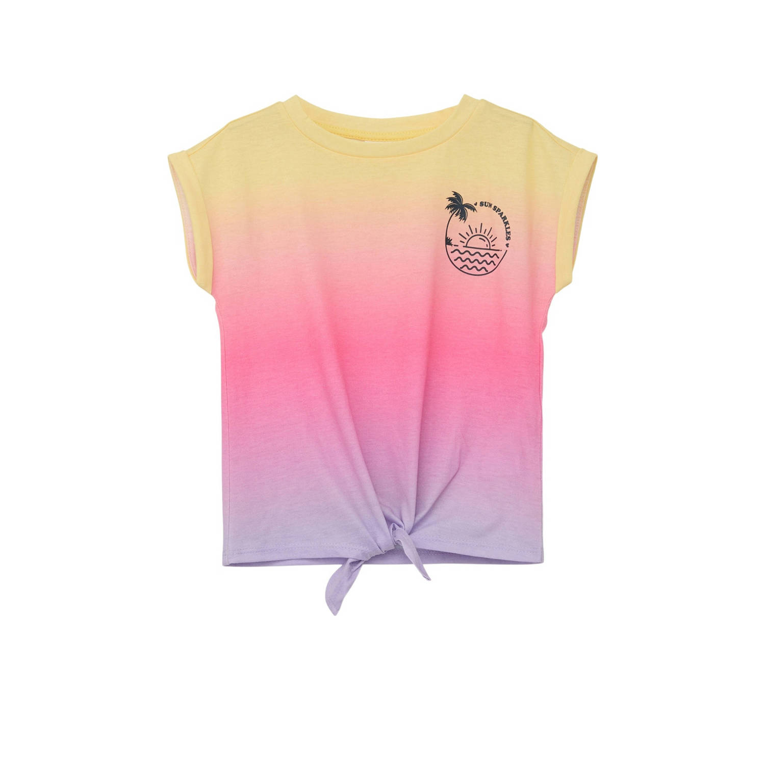 S.Oliver dip-dye T-shirt roze geel lila Multi Meisjes Polyester Ronde hals 104 110