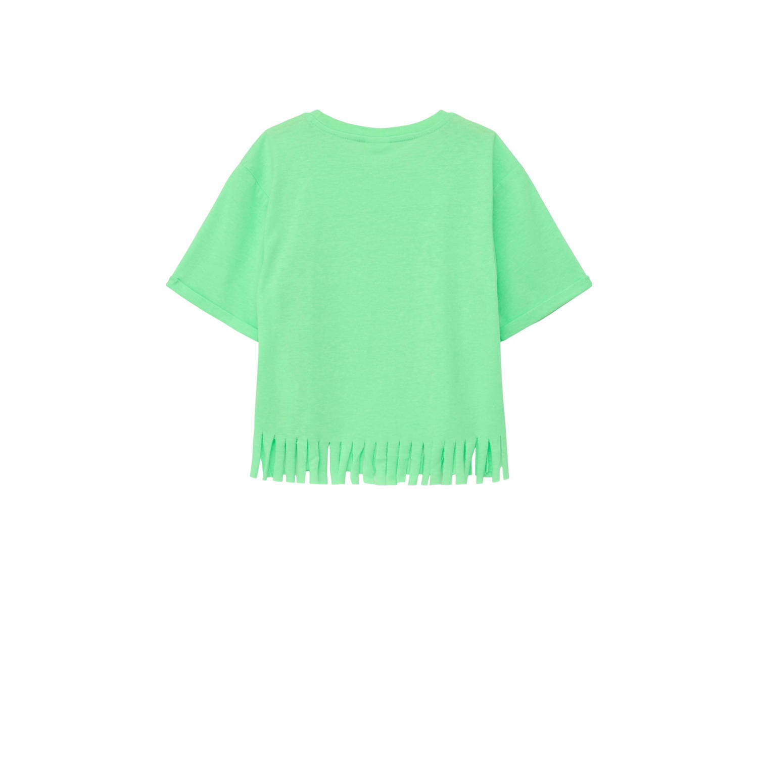s.Oliver T-shirt met printopdruk en franjes neongroen