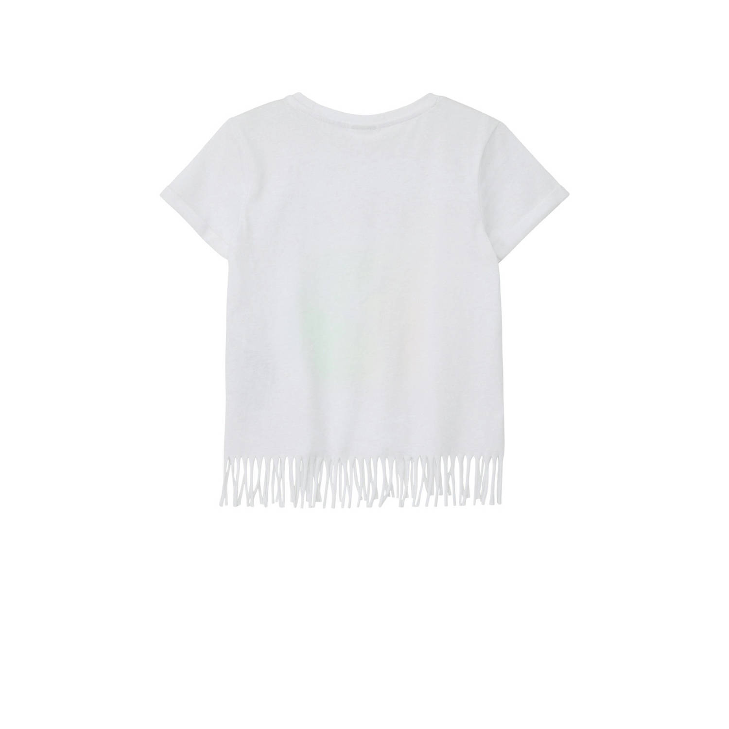 s.Oliver T-shirt met printopdruk en franjes wit