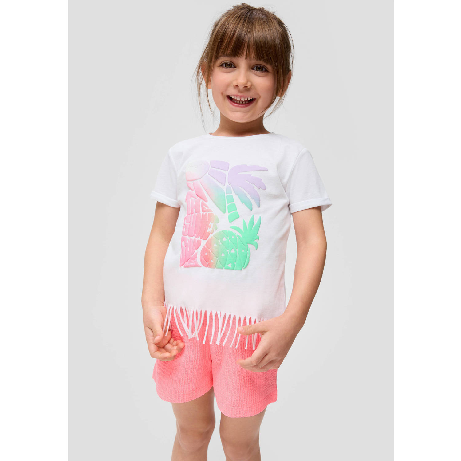 s.Oliver T-shirt met printopdruk en franjes wit