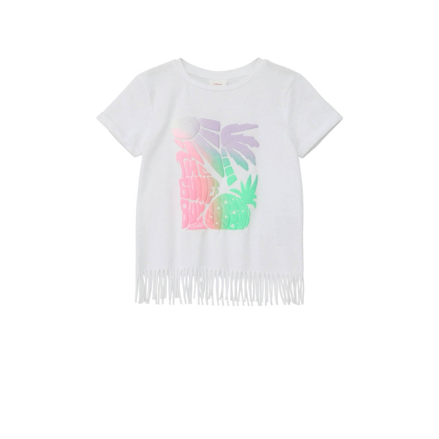 s.Oliver T-shirt met printopdruk en franjes wit