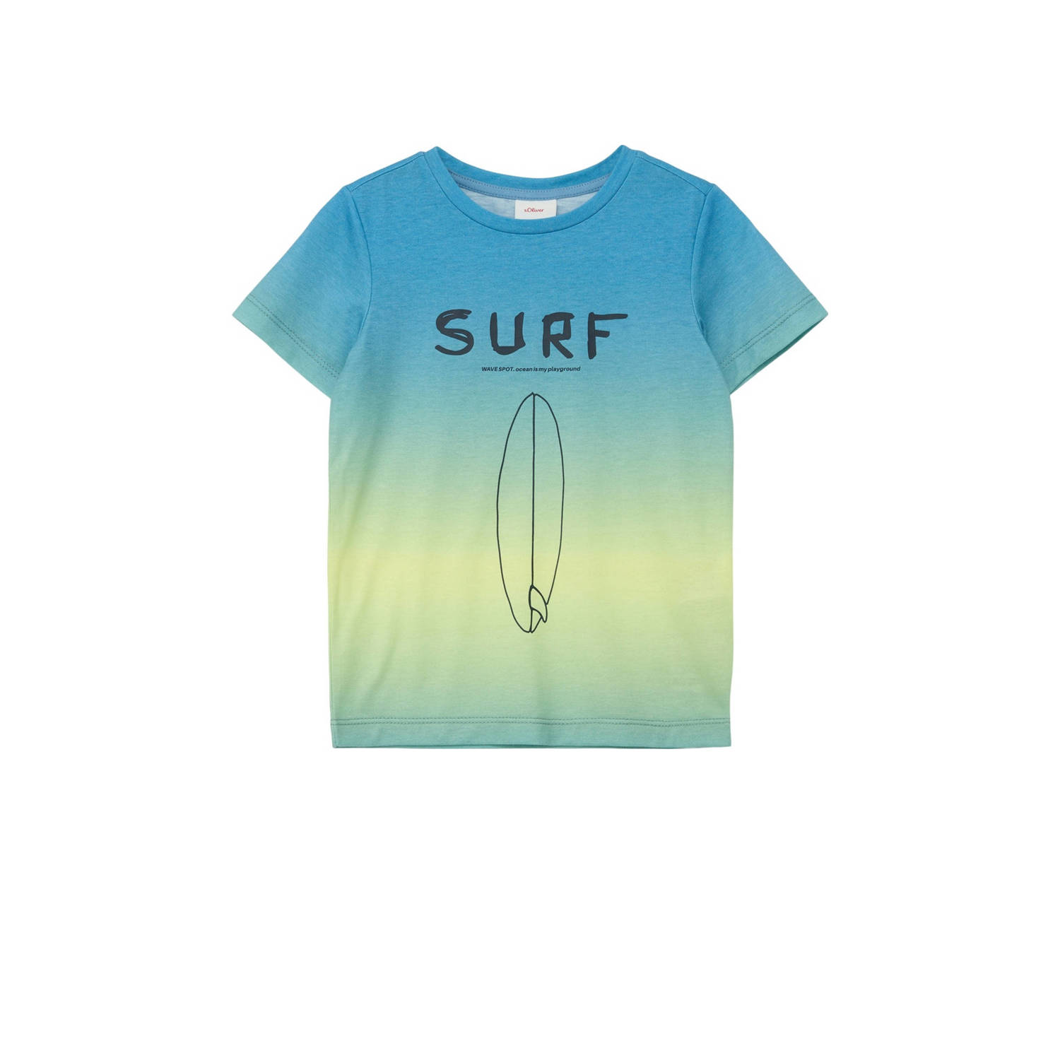 s.Oliver T-shirt met tekst blauw geel