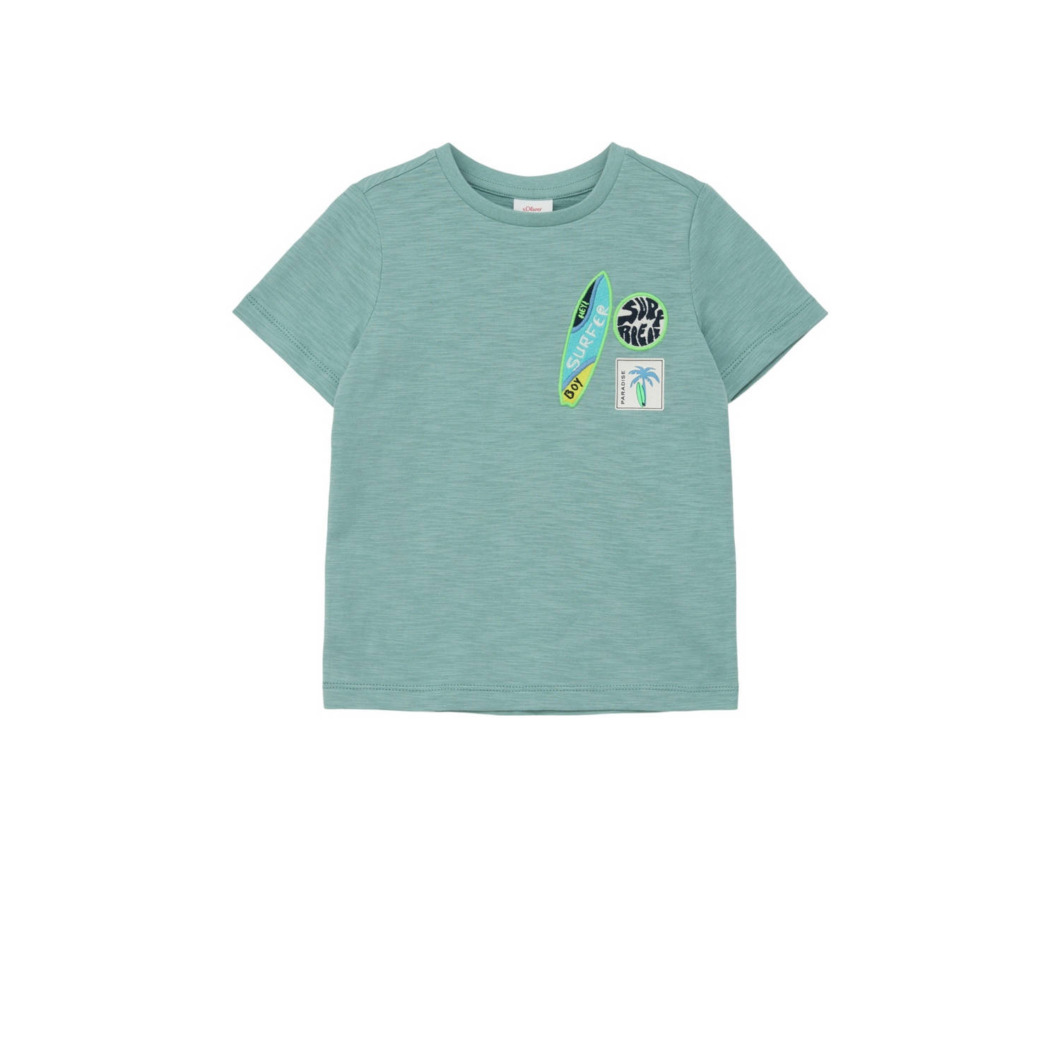 S.Oliver T-shirt met printopdruk petrol Blauw Jongens Katoen Ronde hals 104 110