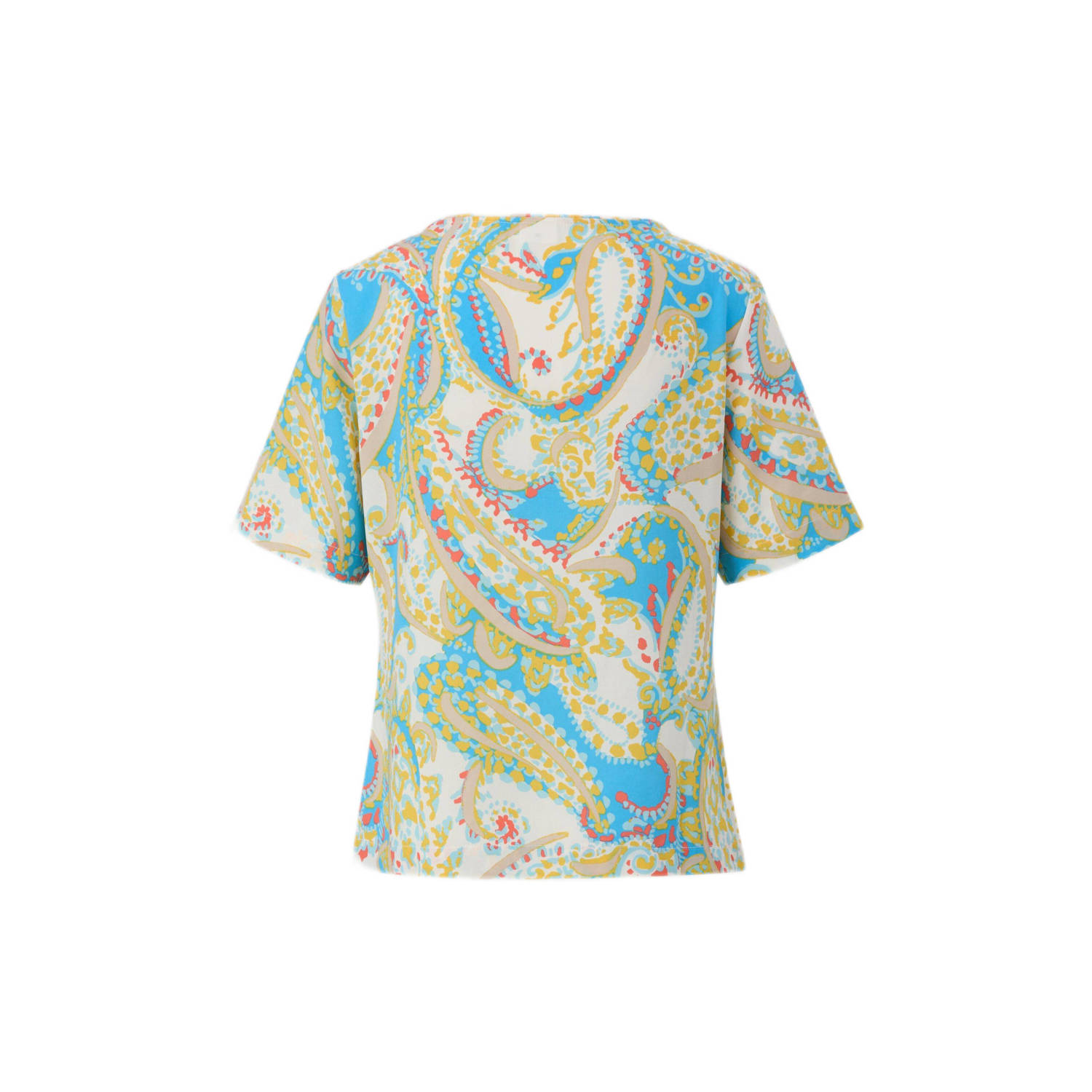 s.Oliver BLACK LABEL blousetop met all over print en plooien blauw limegroen koraalrood