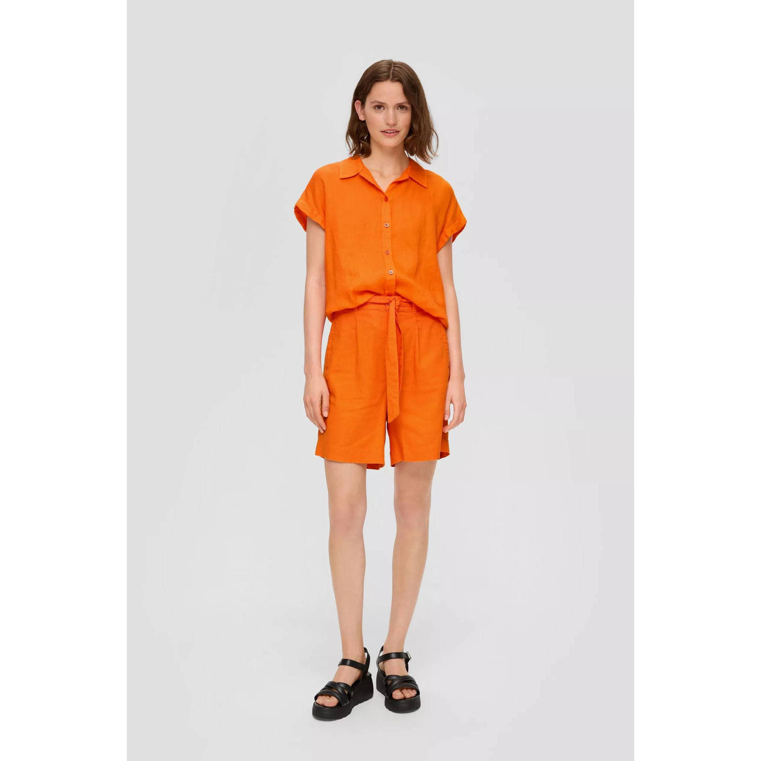 s.Oliver high waist straight fit short oranje